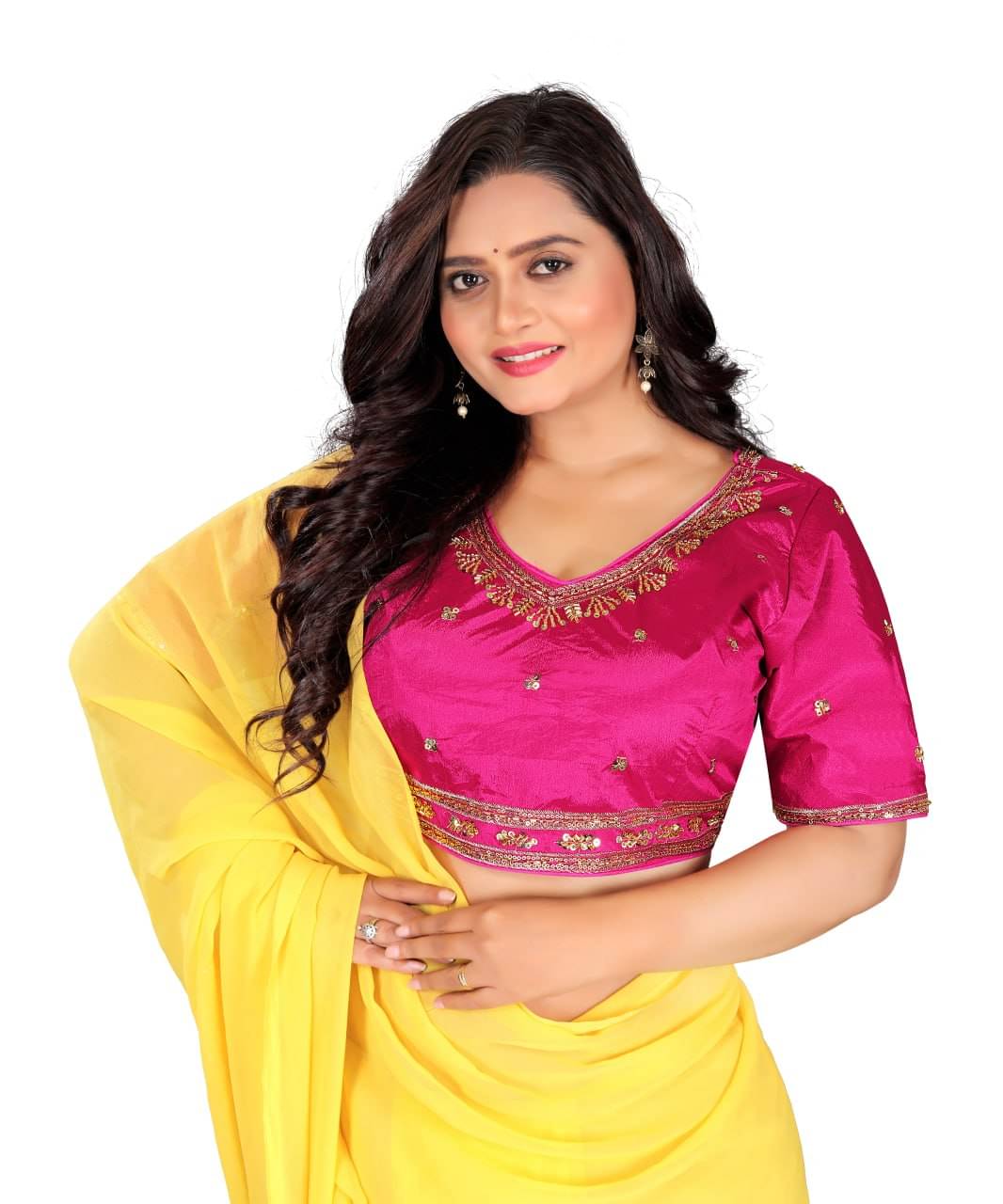     			Bigbest Feb Silk Semi Stitched V-Neck Women's Blouse ( Rani )