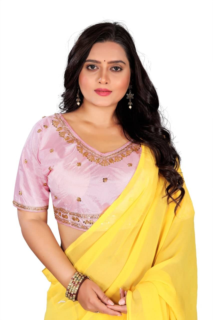 Bigbest Feb Silk Semi Stitched V-Neck Women's Blouse ( Pink ) Bigbest Feb Silk Semi Stitched V-Neck Women's Blouse ( Pink )