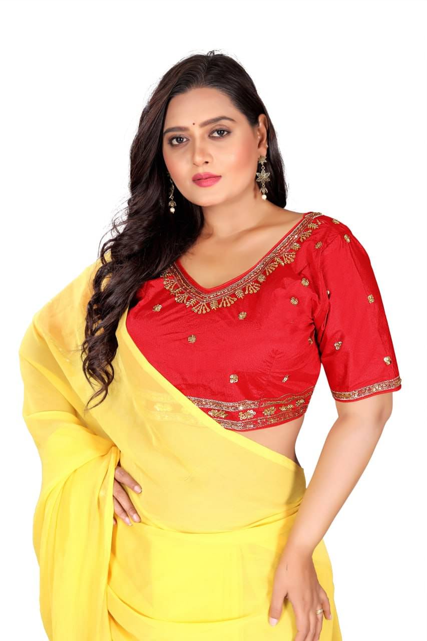     			Bigbest Feb Silk Semi Stitched V-Neck Women's Blouse ( Red )