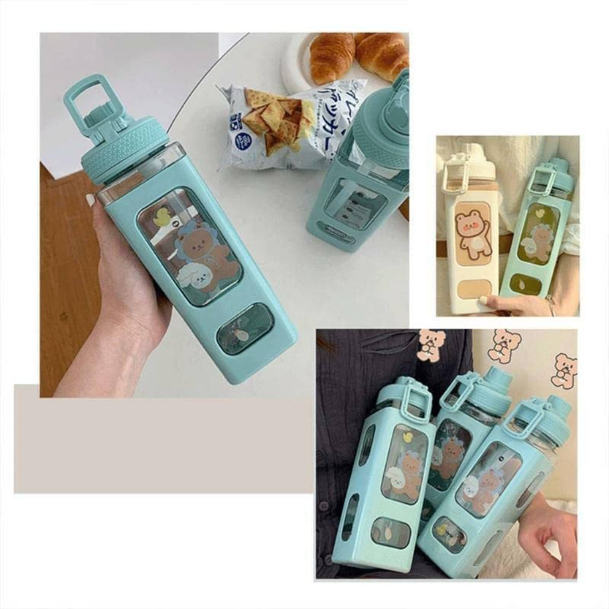     			Brahmani Art Cartoon water bottle for kids, kawaii water bottle Multicolour Plastic Water Bottle 700 mL ( Set of 1 )