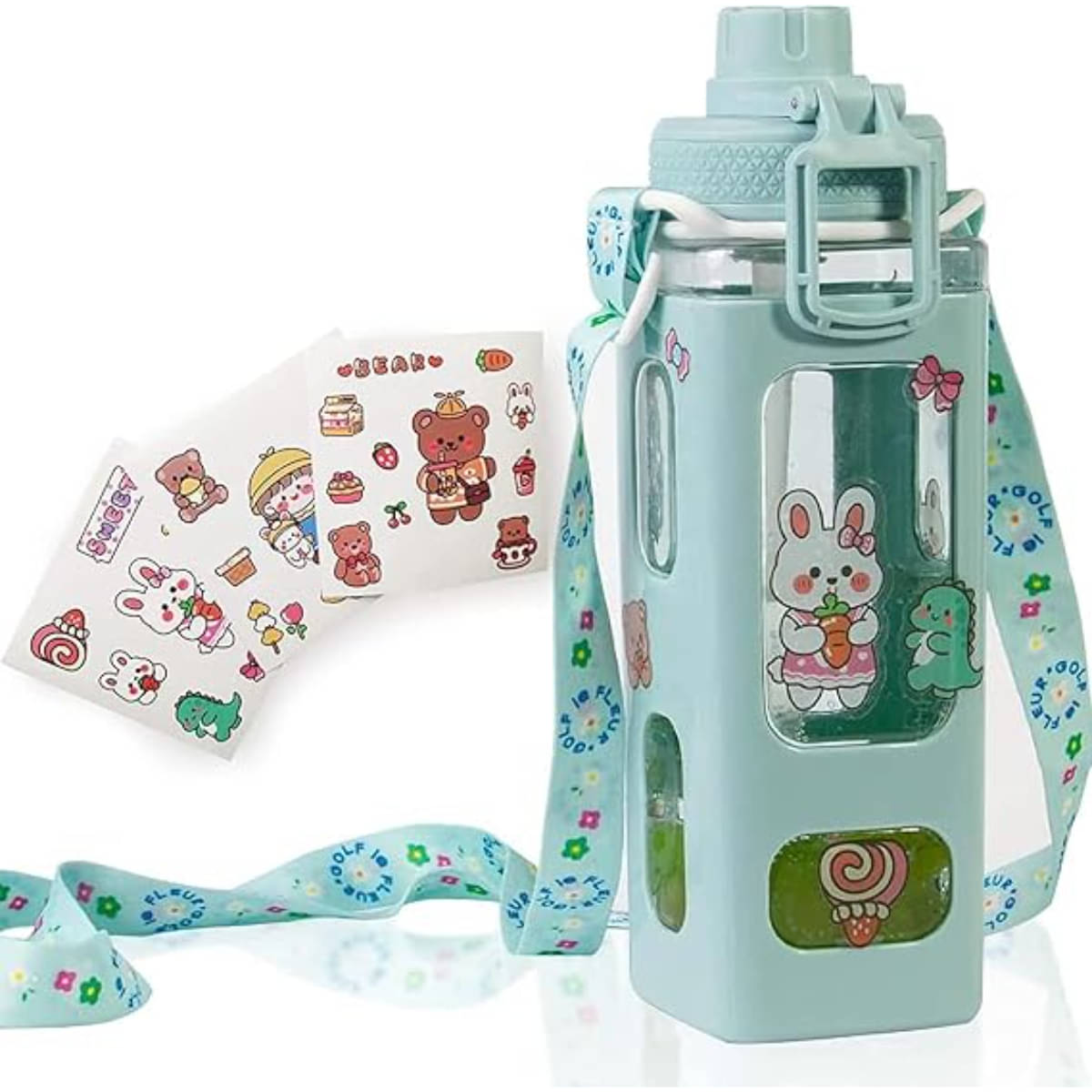     			Brahmani Art Cartoon water bottle for kids, kawaii water bottle Multicolour Plastic Water Bottle 700 mL ( Set of 1 )