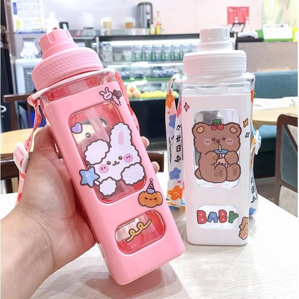     			Brahmani Art Cartoon water bottle for kids, kawaii water bottle Multicolour Plastic Water Bottle 700 mL ( Set of 1 )