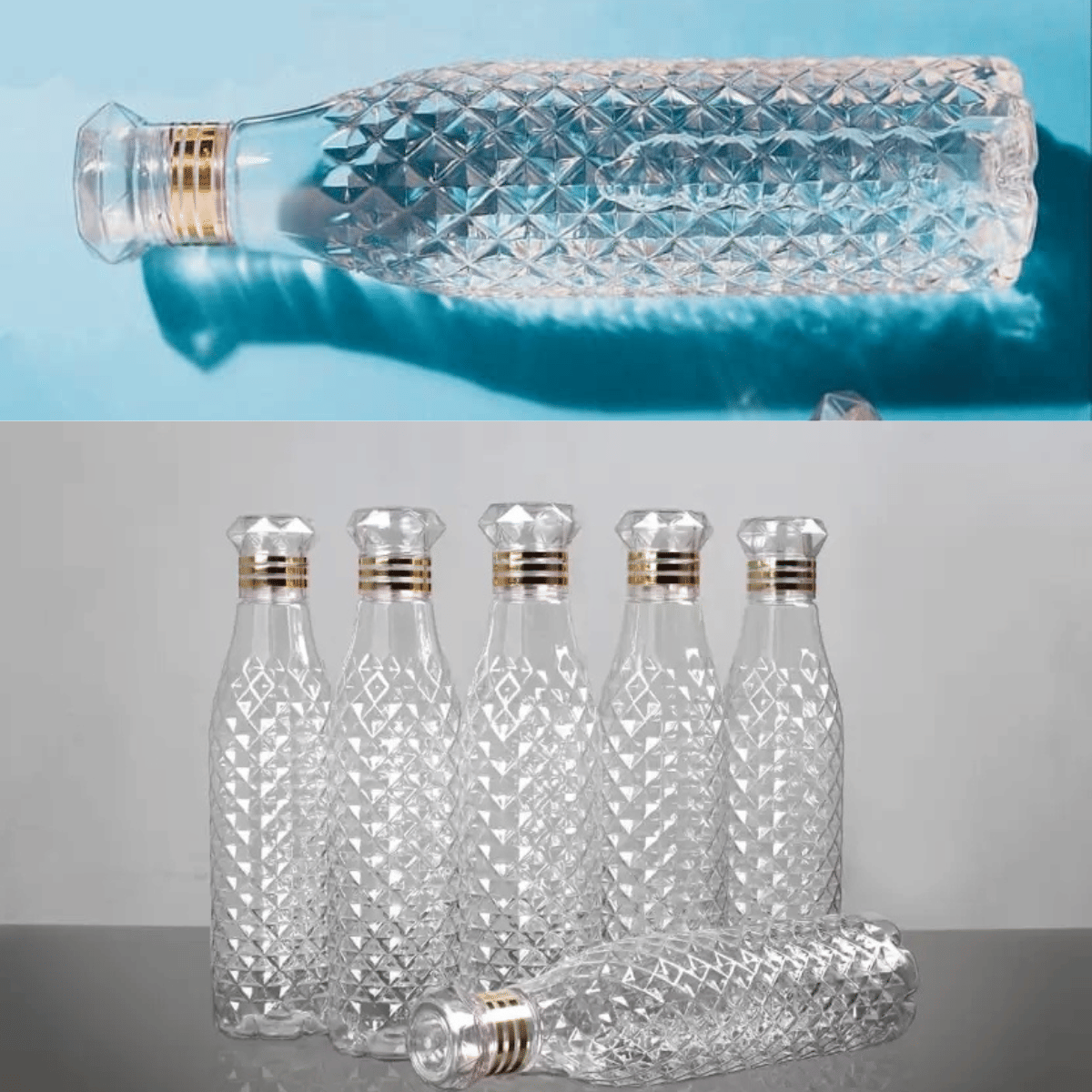     			Brahmani Art diamond water bottle, fridge water bottle, bottle White Plastic Fridge Water Bottle 1000 mL ( Set of 6 )