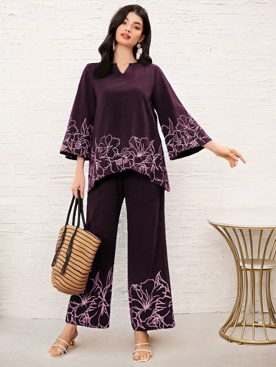    			CITYTALK Women Embroidered Top With Palazzos Co-Ord Set ( Wine )