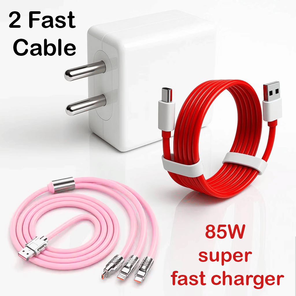     			COMBO Universal 85W Power Adapter – Fast Charger with Type-C, Micro USB & Lightning Cable