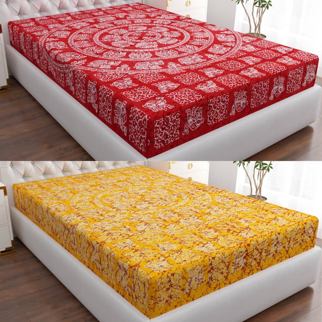 COZYKO Cotton 2 Single Bedsheet without Pillow cover ( Multicolor )