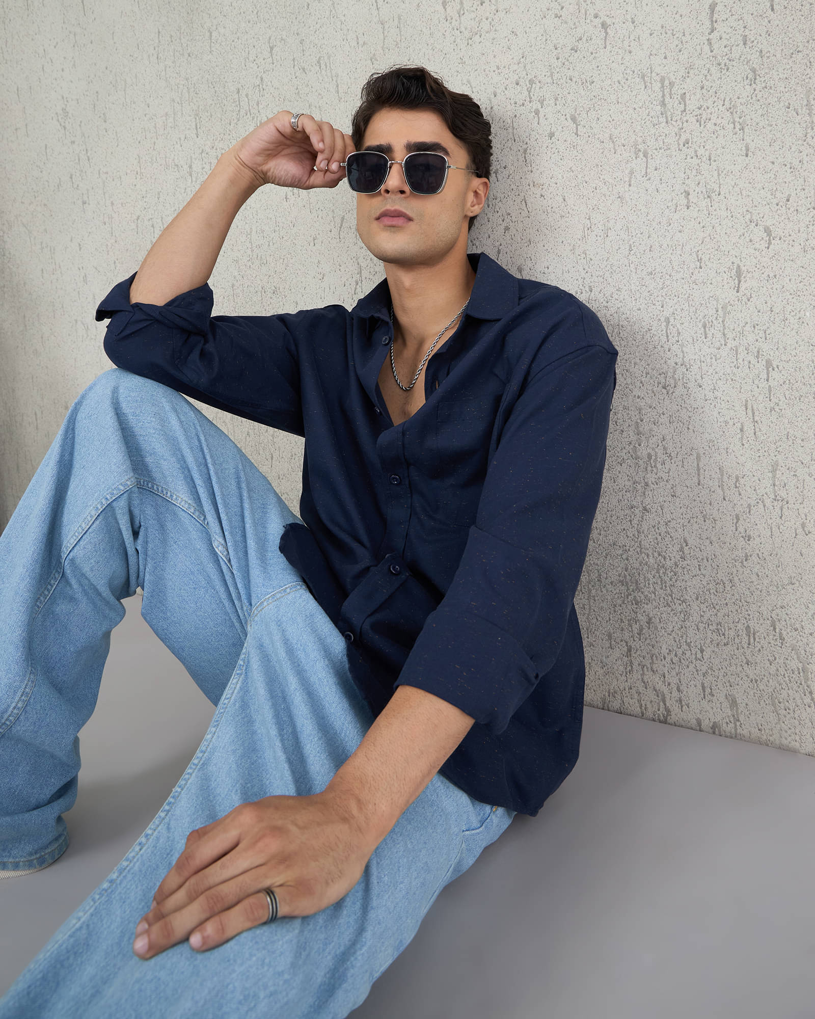 Chimpaaanzee Cotton Blend Oversized Fit Self Design Full Sleeves Men's Casual Shirt - Navy ( Pack of 1 ) Chimpaaanzee Cotton Blend Oversized Fit Self Design Full Sleeves Men's Casual Shirt - Navy ( Pack of 1 )