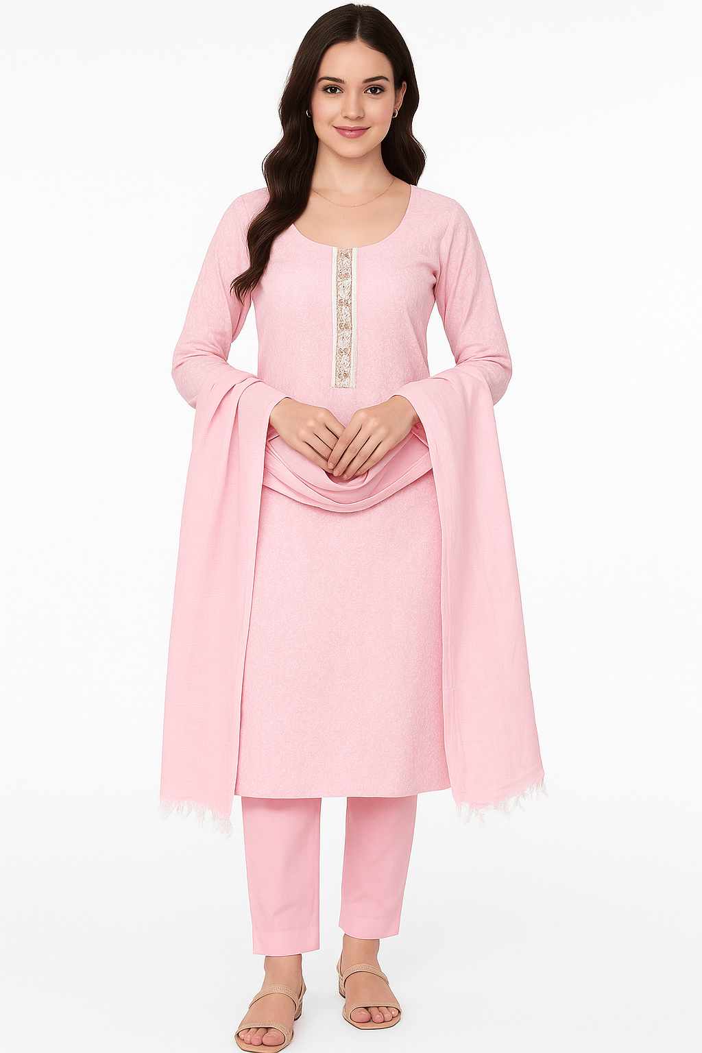     			Daughters Enterprise Women Cotton Printed Straight Kurti With Pants ( Pink )