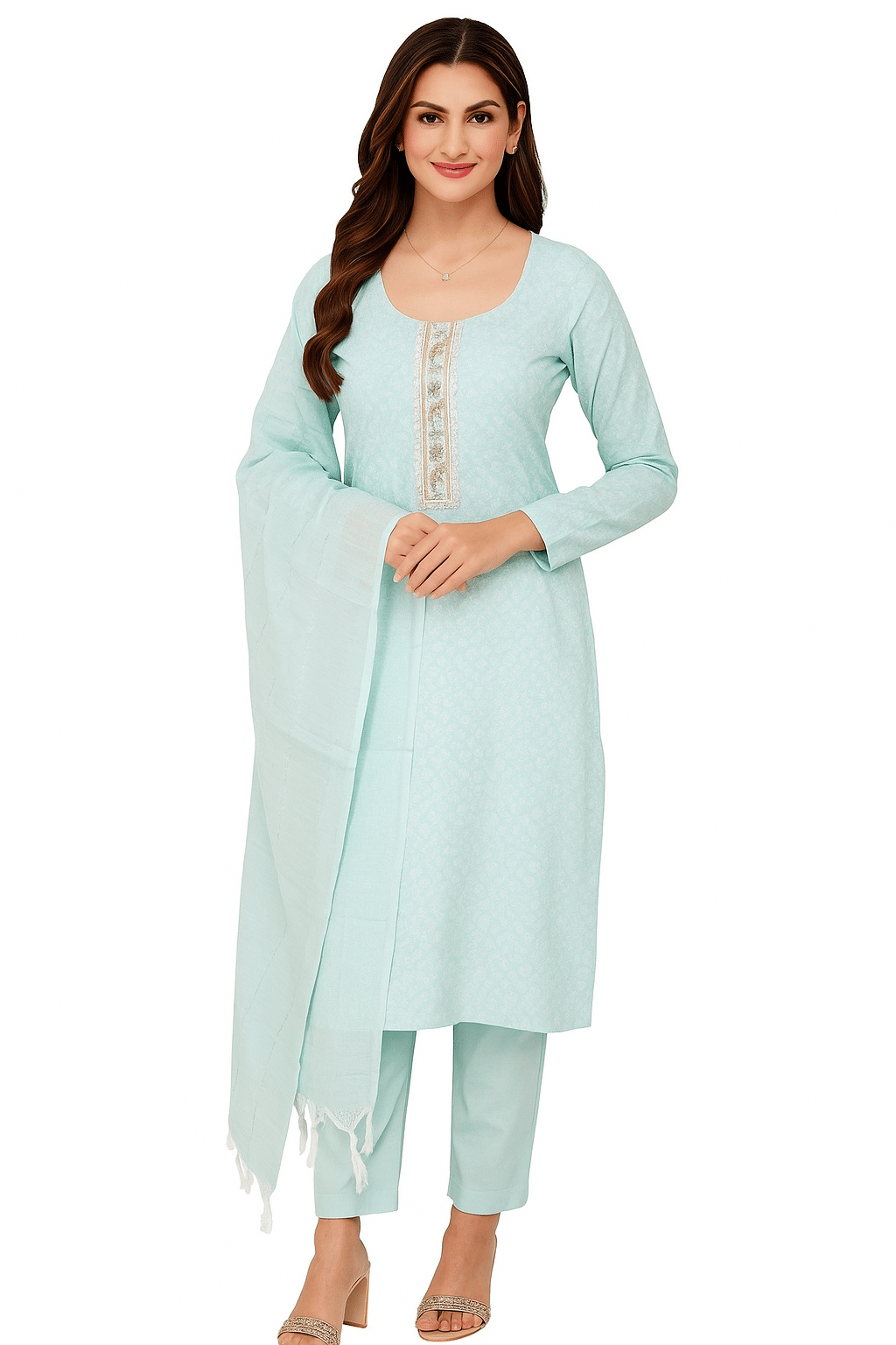     			Daughters Enterprise Women Cotton Printed Straight Kurti With Pants ( Light Blue )