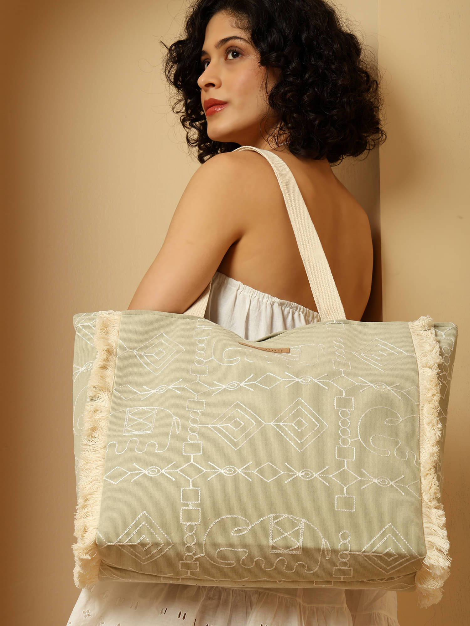     			ENSAC Tote Bag Rexin Set of 1 ( Green )