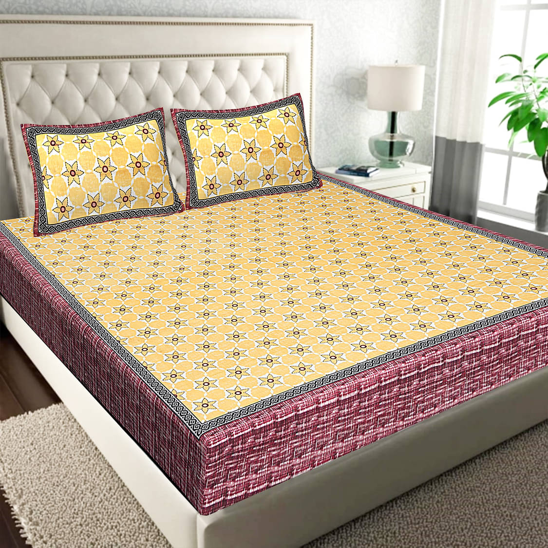     			FrionKandy Living Cotton 1 Double King Bedsheet with 2 Pillow Covers ( Multicolor )