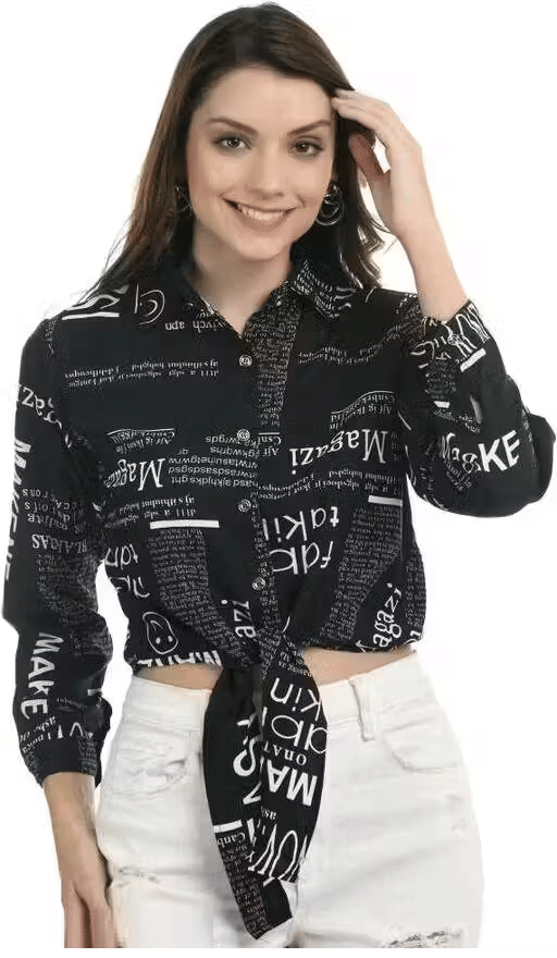 Generic Women Printed Crepe Shirt ( Black )     			Generic Women Printed Crepe Shirt ( Black )