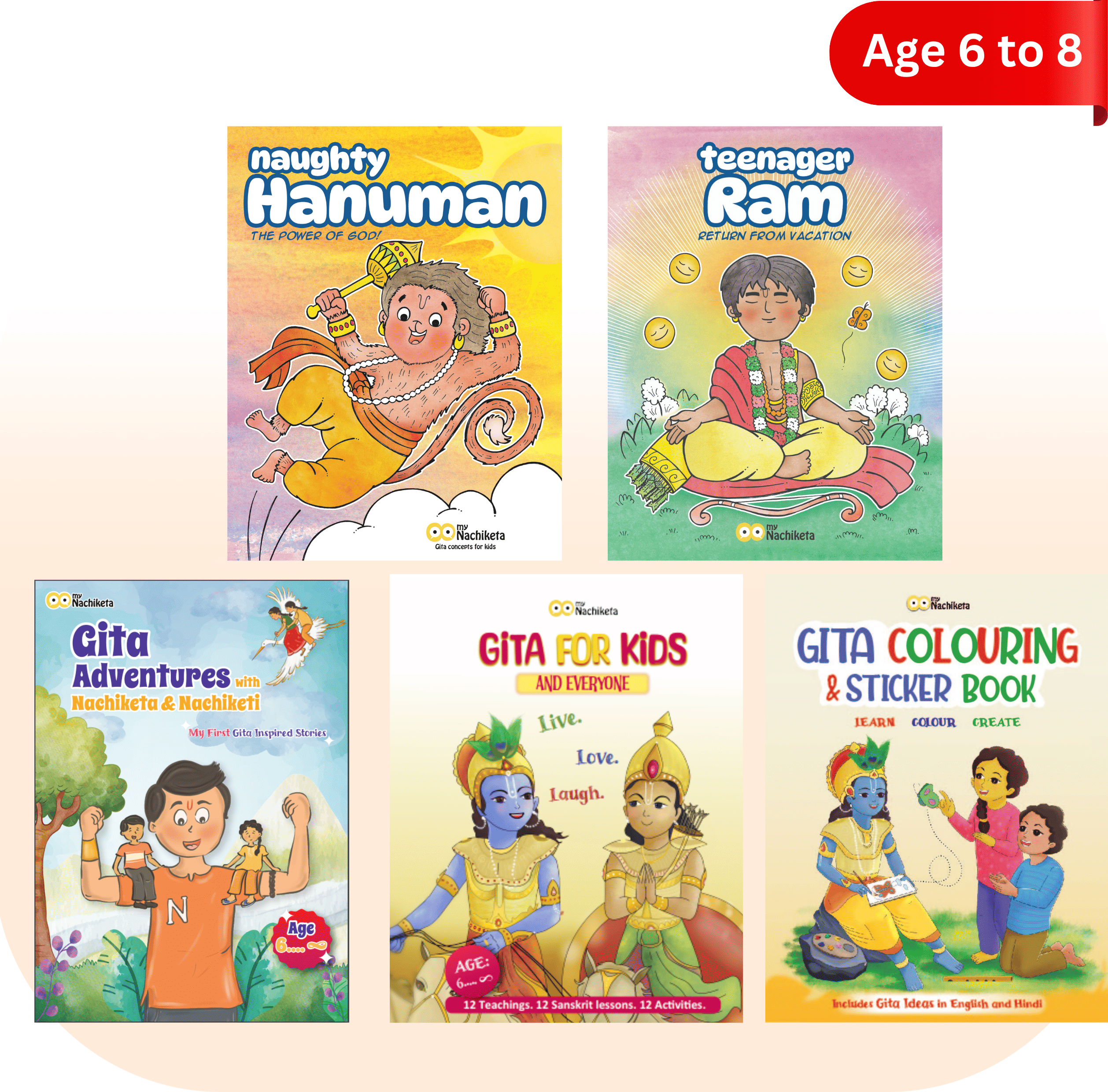     			Gita Book Gift Set for Kids Ages 6-8 English | 4-in-1 Combo with Story, Activity, Colouring & Picture Books | 200 Pages, 20+ Moral Stories, 40+ Life Lessons from Gita, Ramayan & Sundarkand | Ideal Spiritual Gift for Children [Paperback] Varun Aggarwal