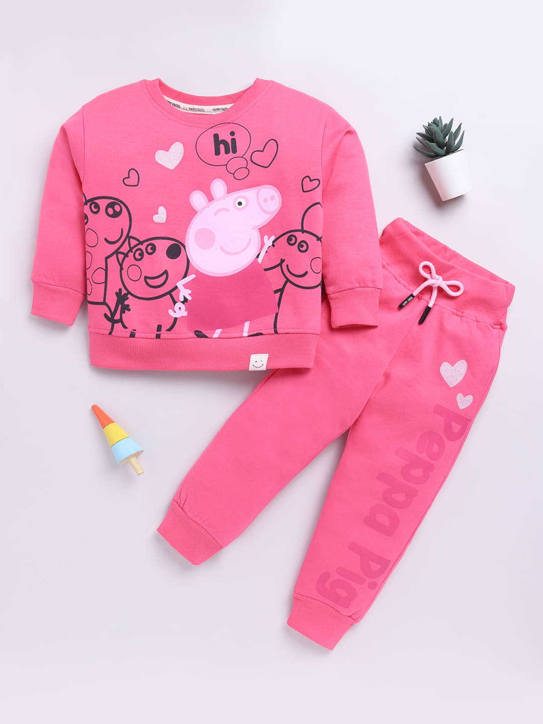     			HAPPY FACES Pack of 1 Girls Polyester T-shirt & Trackpants ( Pink )