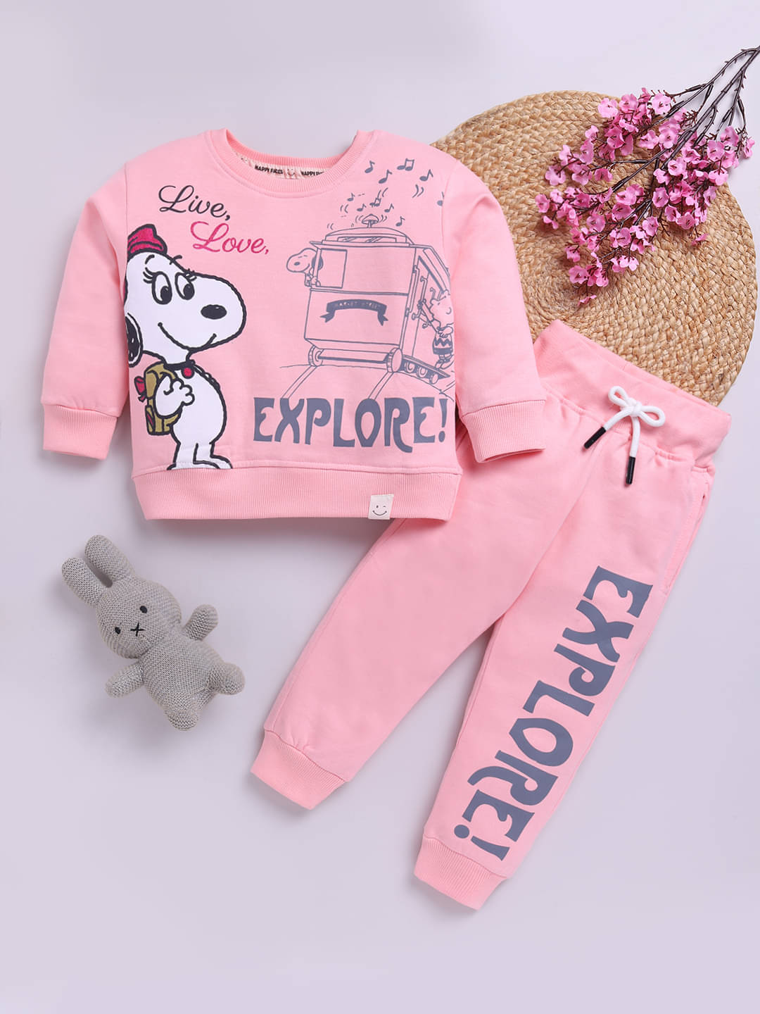     			HAPPY FACES Pack of 1 Girls Polyester T-shirt & Trackpants ( Peach )