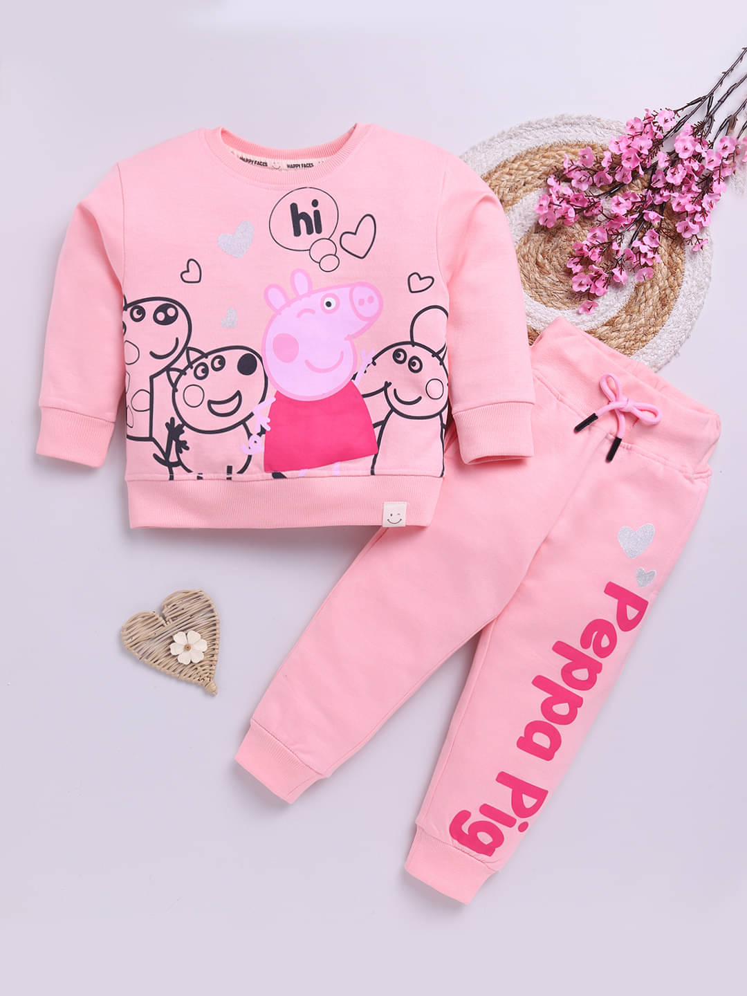     			HAPPY FACES Pack of 1 Girls Polyester T-shirt & Trackpants ( Peach )