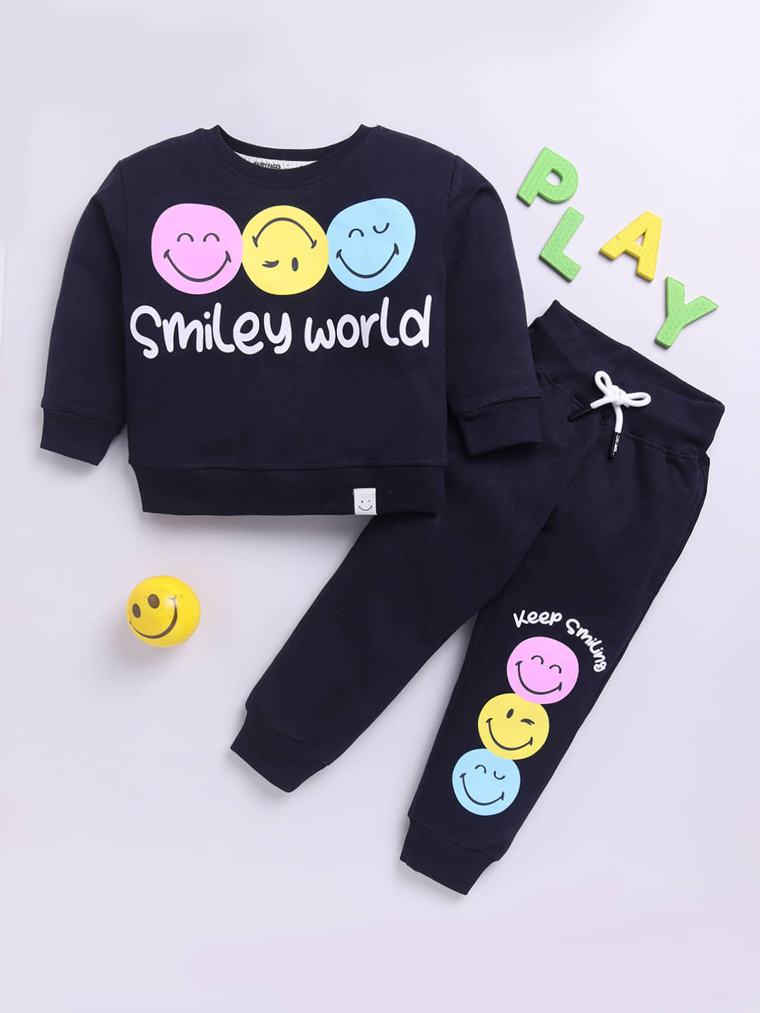     			HAPPY FACES Pack of 1 Girls Polyester T-shirt & Trackpants ( Black )