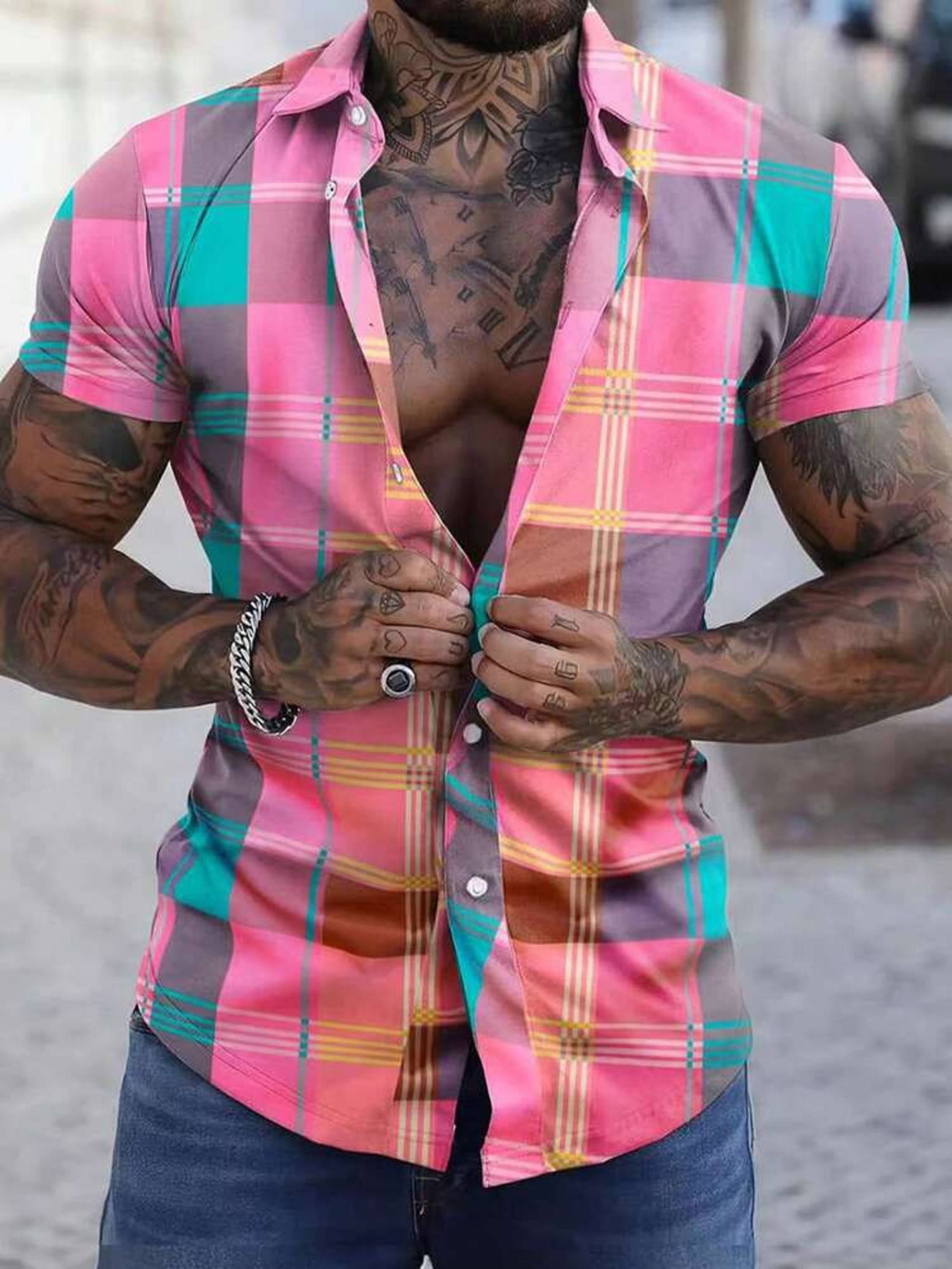     			J V Brothers Polyester Regular Fit Checks Half Sleeves Men's Casual Shirt - Pink ( Pack of 1 )
