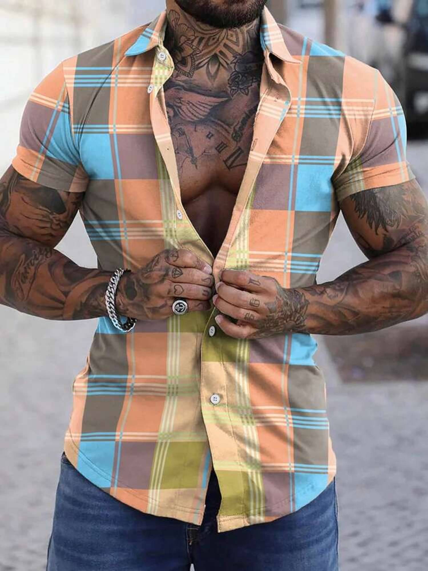     			J V Brothers Polyester Regular Fit Checks Half Sleeves Men's Casual Shirt - Orange ( Pack of 1 )