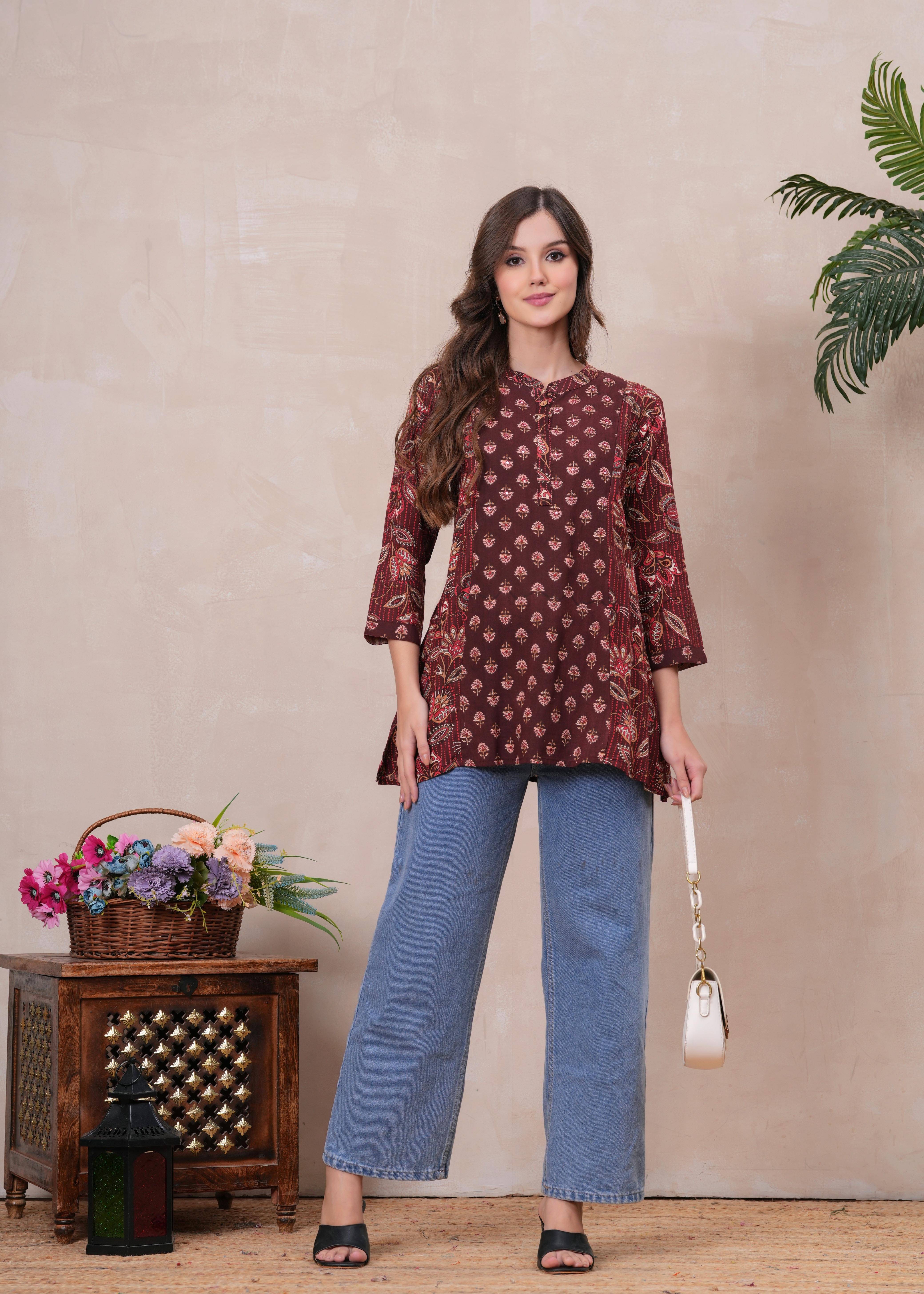     			JAI SHIVAM TRADERS Women's Rayon Regular Top ( Maroon )