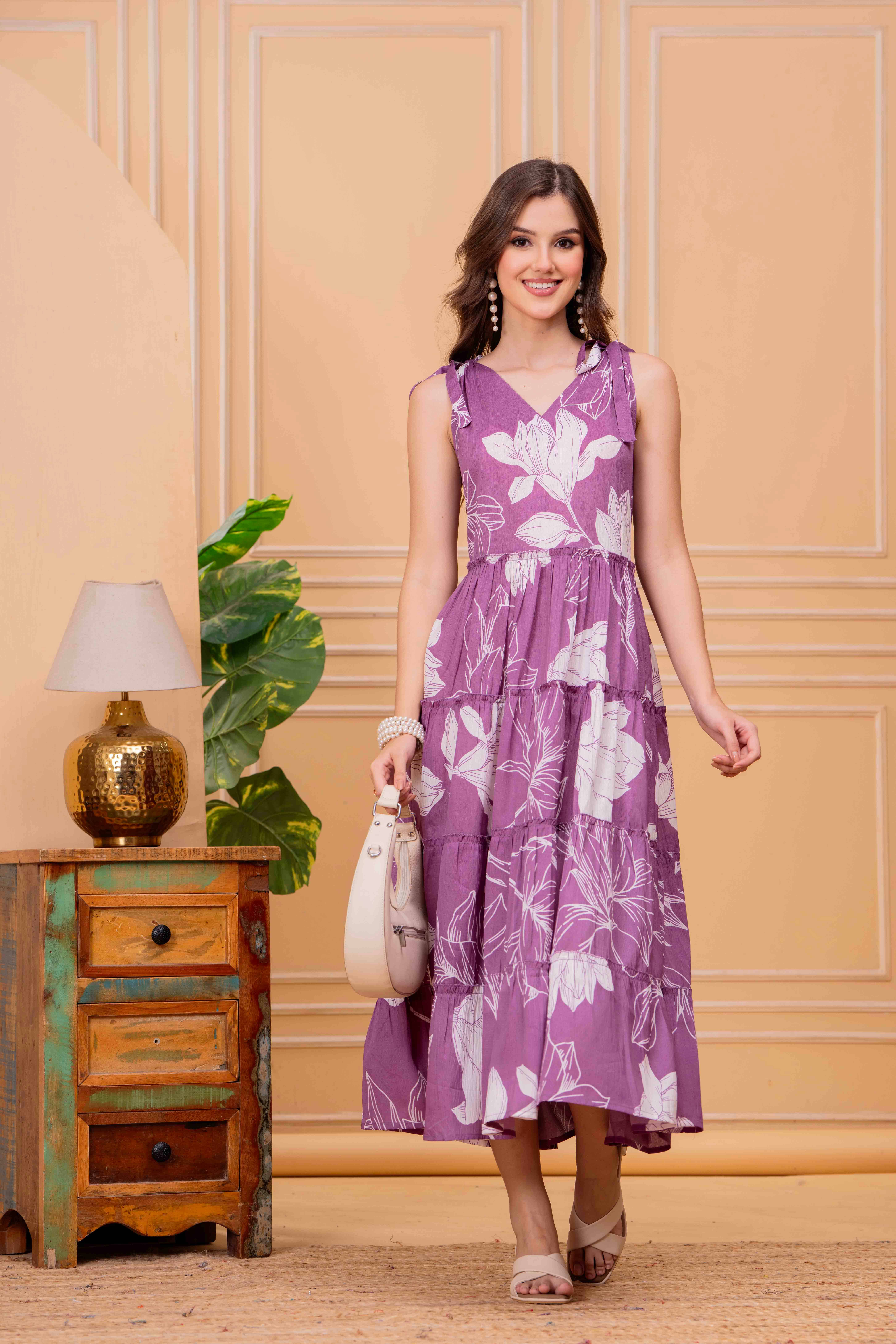 JC4U Women Crepe Self Design Fit & Flare Dress ( Purple ) JC4U Women Crepe Self Design Fit & Flare Dress ( Purple )