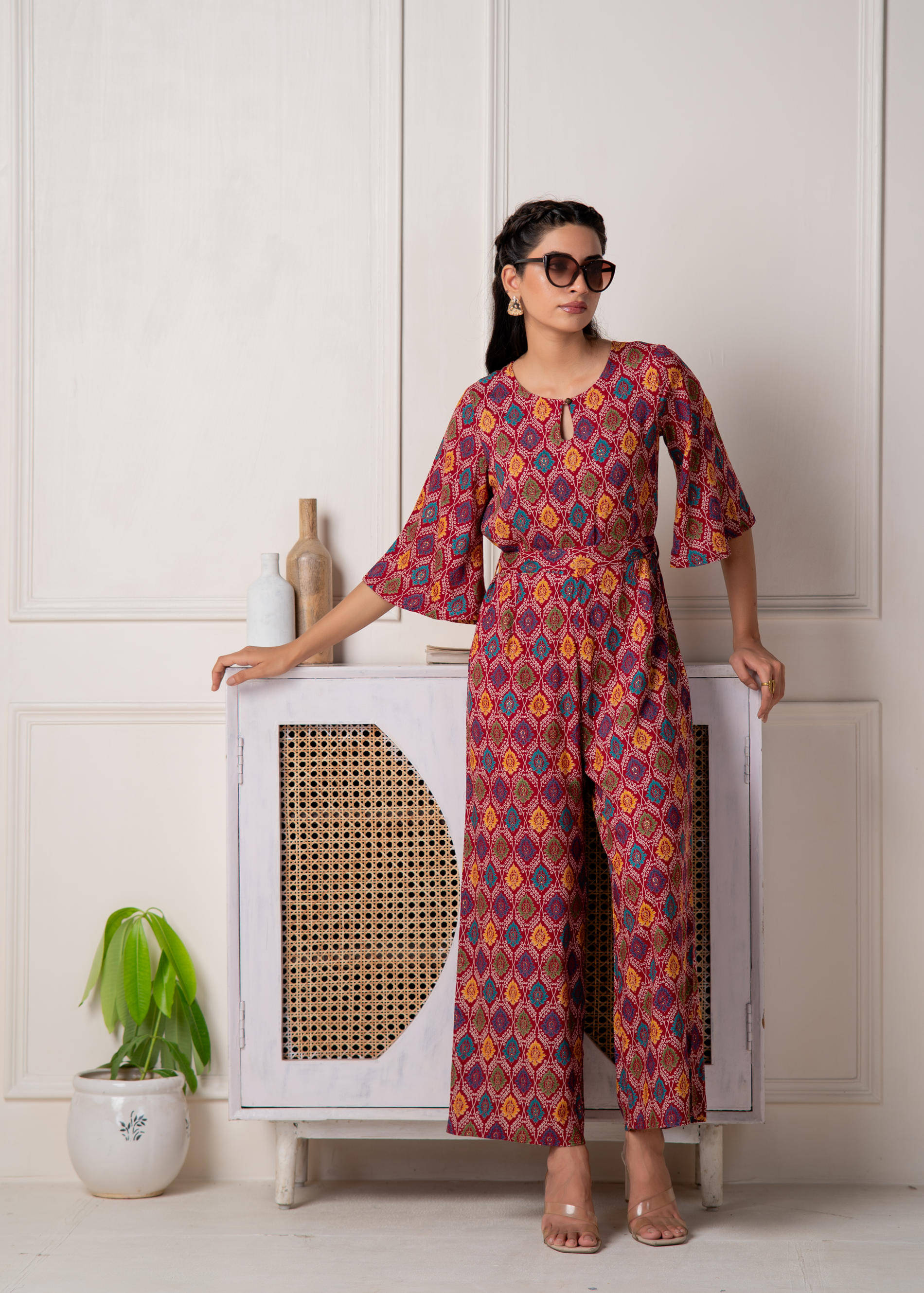 Juniper Women Printed Viscose Jumpsuit ( Red ) Juniper Women Printed Viscose Jumpsuit ( Red )