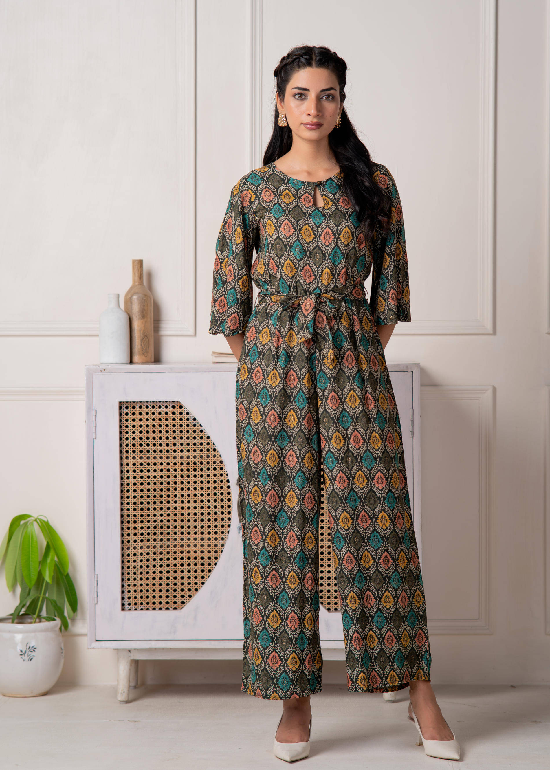 Juniper Women Printed Viscose Jumpsuit ( Green ) Juniper Women Printed Viscose Jumpsuit ( Green )