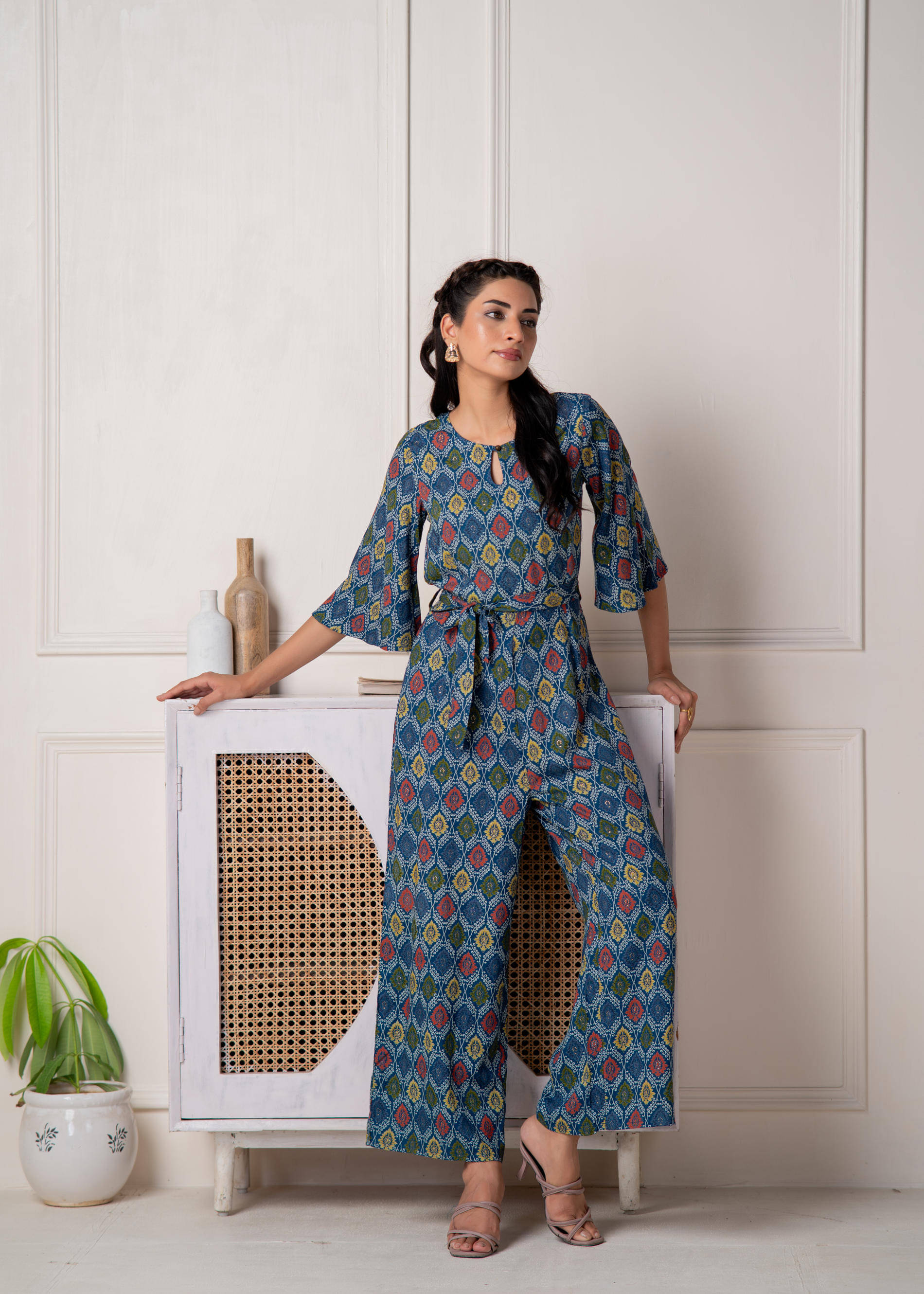 Juniper Women Printed Viscose Jumpsuit ( Teal ) Juniper Women Printed Viscose Jumpsuit ( Teal )