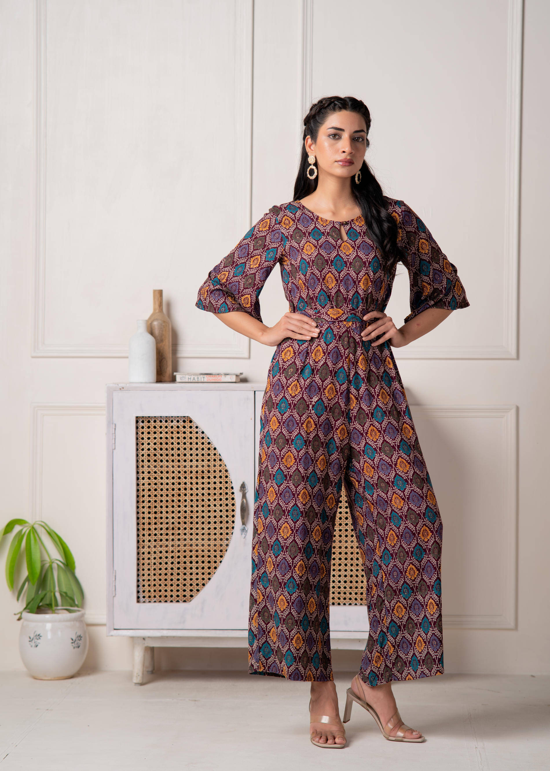     			Juniper Women Printed Viscose Jumpsuit ( Wine )