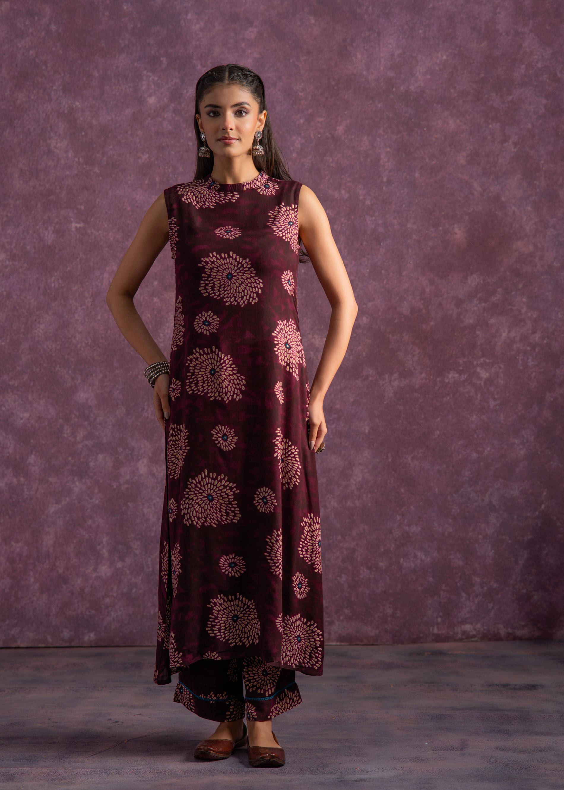Juniper Women Viscose Printed A-line Kurti With Pants ( Purple ) Juniper Women Viscose Printed A-line Kurti With Pants ( Purple )
