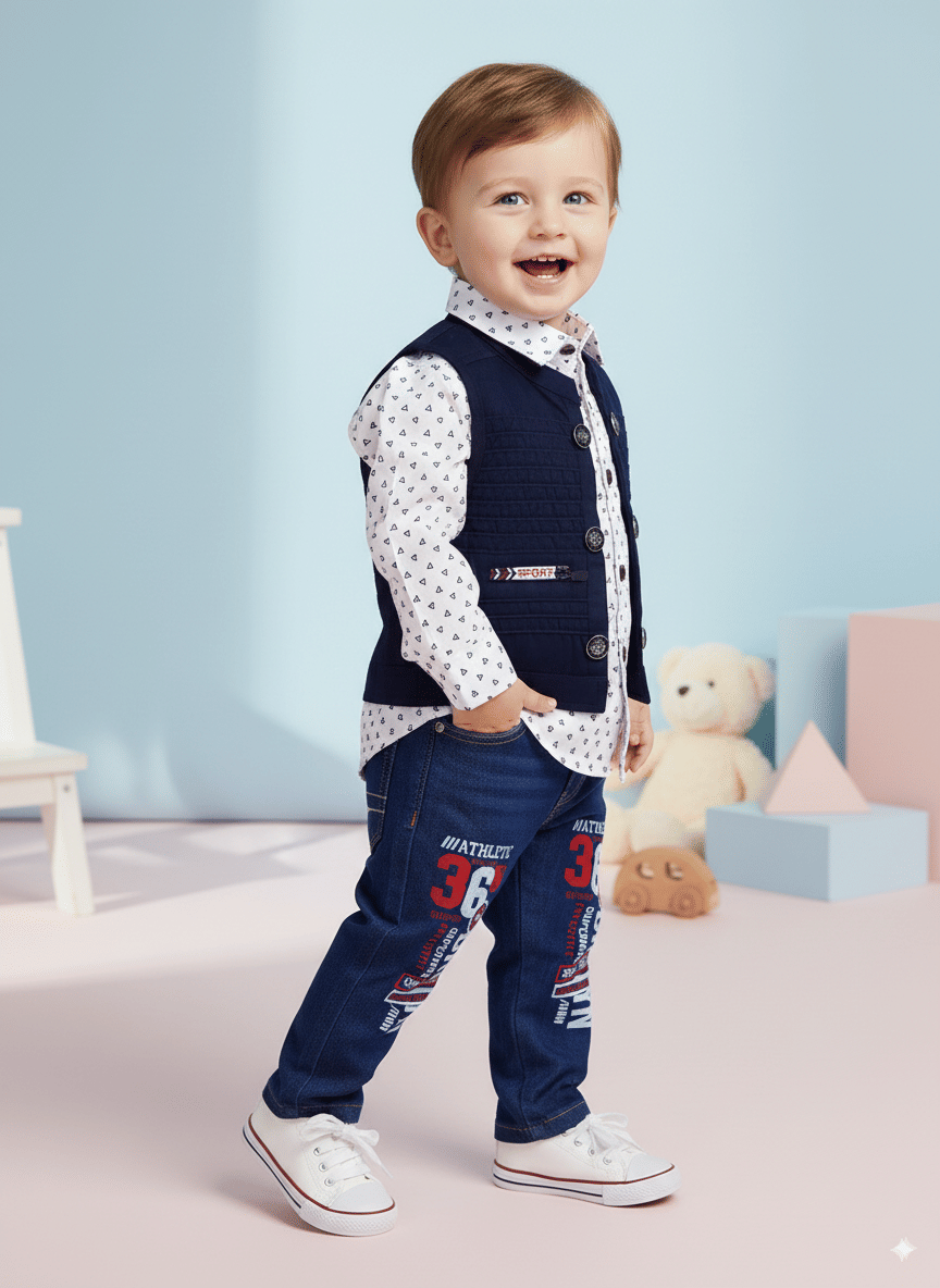     			KDF Baby Boys Cotton Waistcoat ( Pack of 1 , Blue )