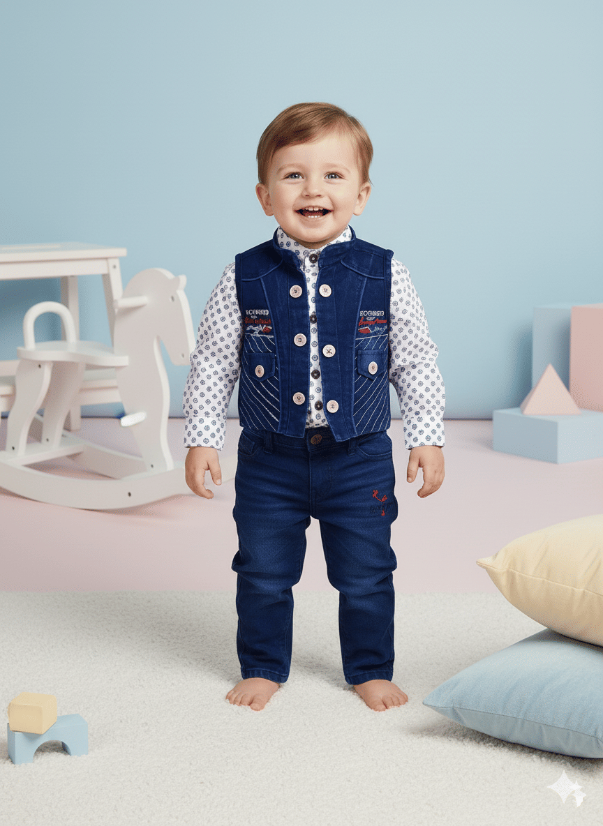     			KDF Baby Boys Cotton Waistcoat ( Pack of 1 , Blue )