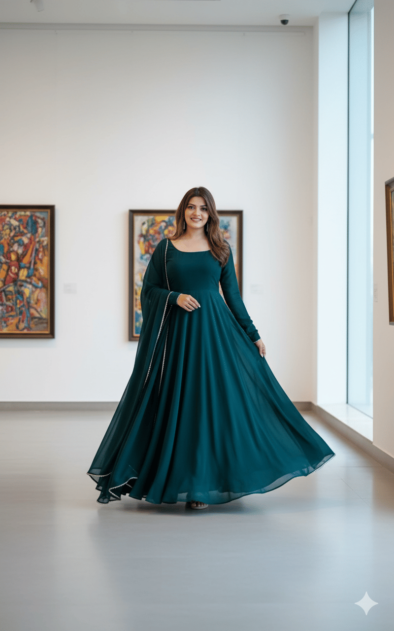     			KHODAL KRUPA ENTERPRISE Women Georgette Anarkali Stitched Ethnic Gown With Dupatta ( Teal )