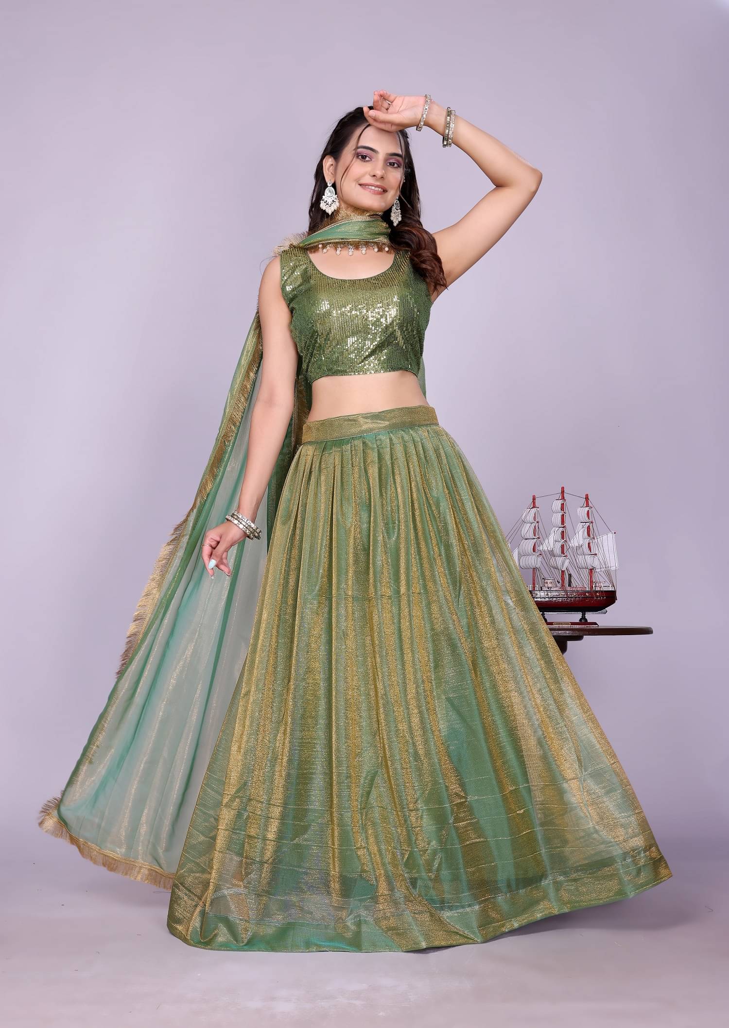     			KV Fashion Women Chiffon Flared Semi Stitched Lehenga Choli ( Green )