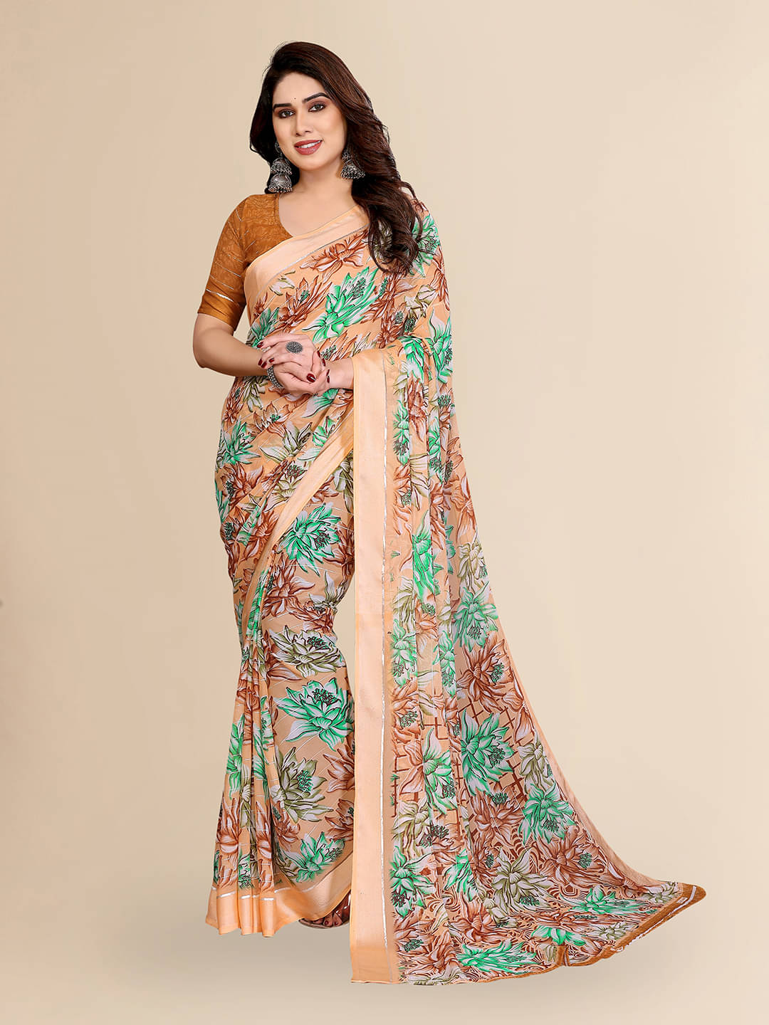 Kashvi Sarees Georgette Printed Regular Saree With Unstitched Blouse Piece ( Orange )     			Kashvi Sarees Georgette Printed Regular Saree With Unstitched Blouse Piece ( Orange )