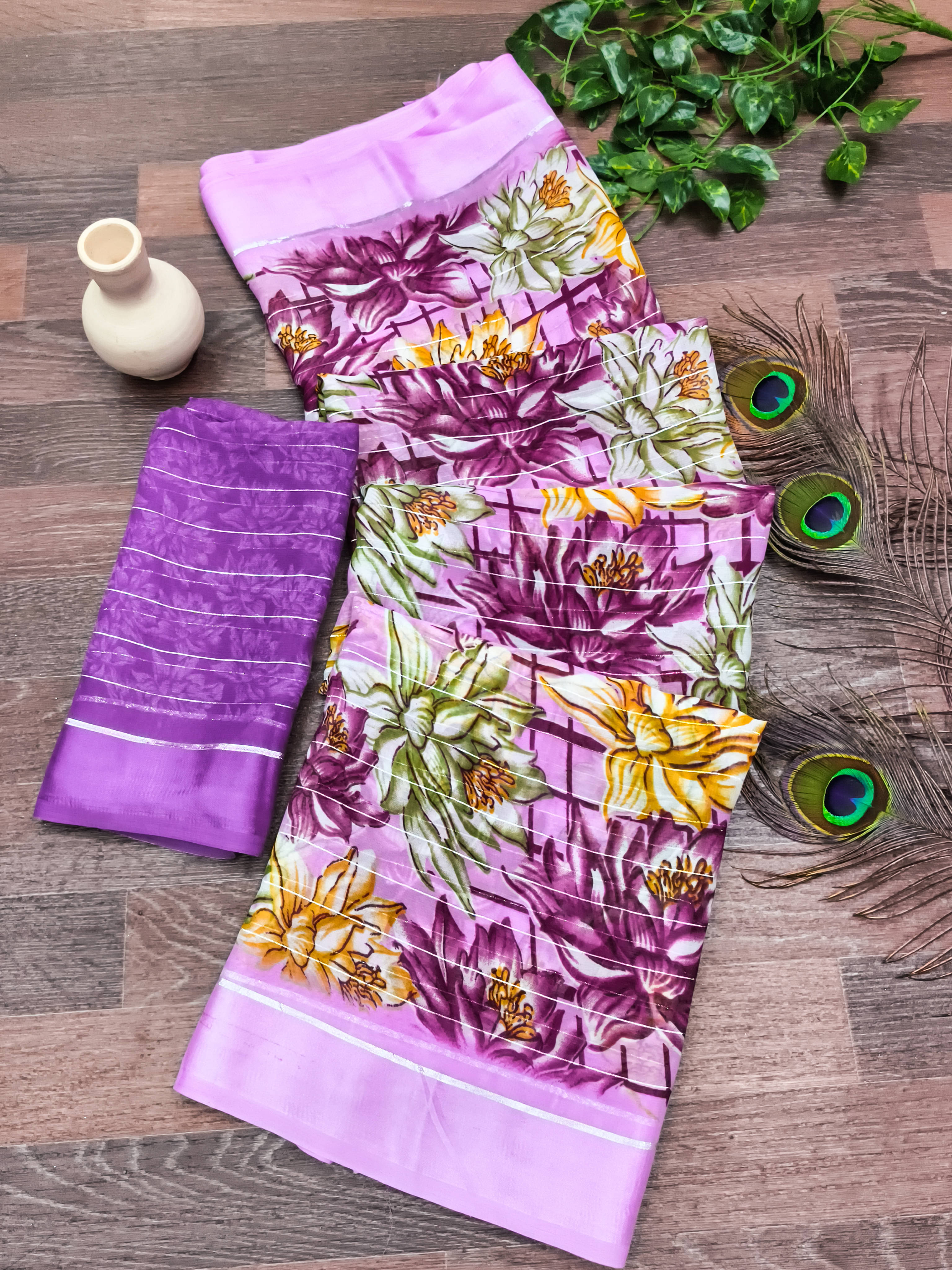Kashvi Sarees Georgette Printed Regular Saree With Unstitched Blouse Piece ( Purple )     			Kashvi Sarees Georgette Printed Regular Saree With Unstitched Blouse Piece ( Purple )