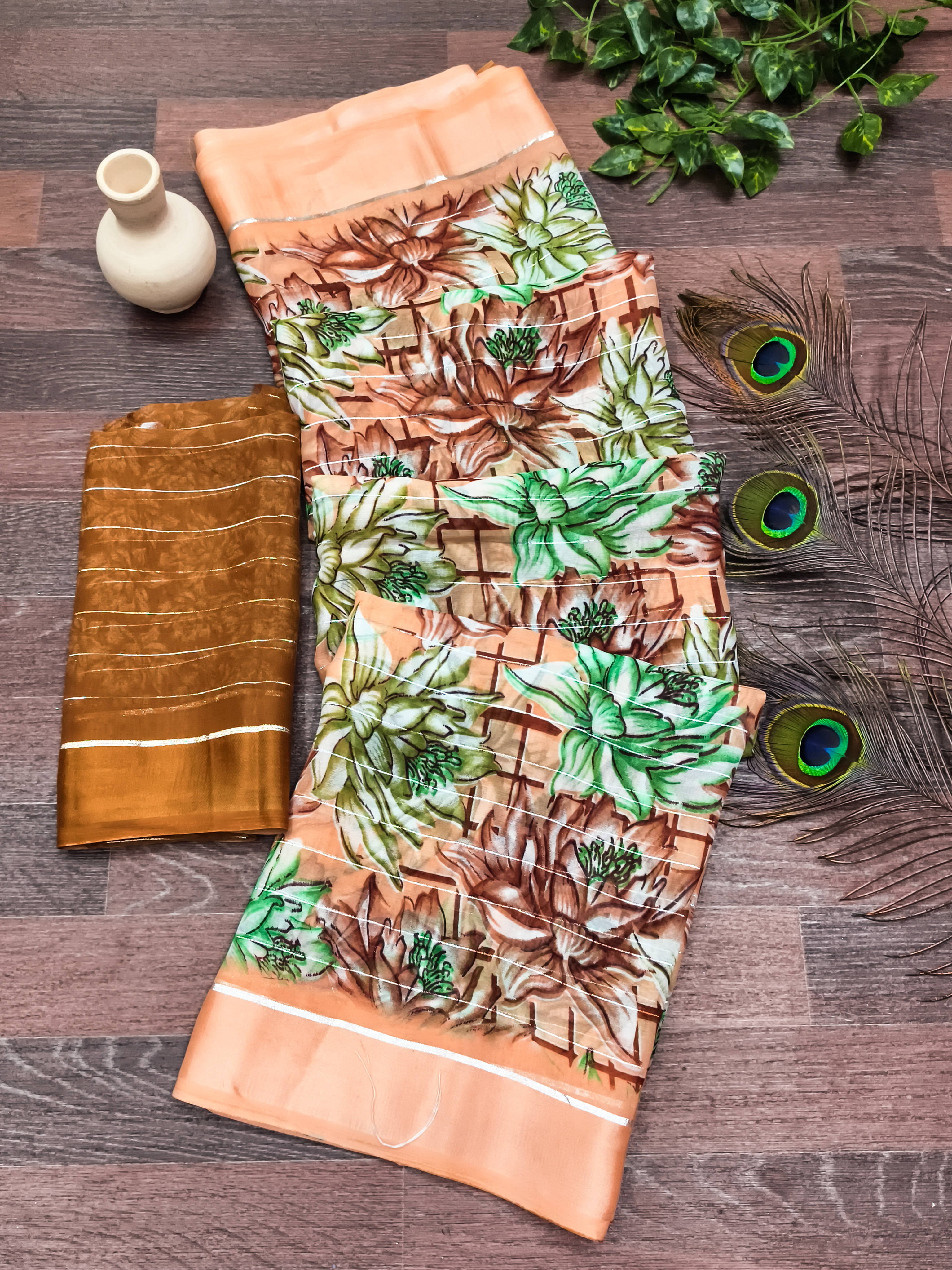     			Kashvi Sarees Georgette Printed Regular Saree With Unstitched Blouse Piece ( Orange )