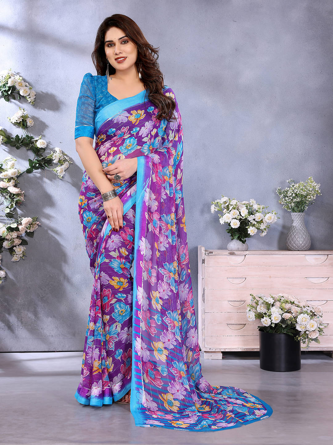 Kashvi Sarees Georgette Printed Regular Saree With Unstitched Blouse Piece ( Purple ) Kashvi Sarees Georgette Printed Regular Saree With Unstitched Blouse Piece ( Purple )