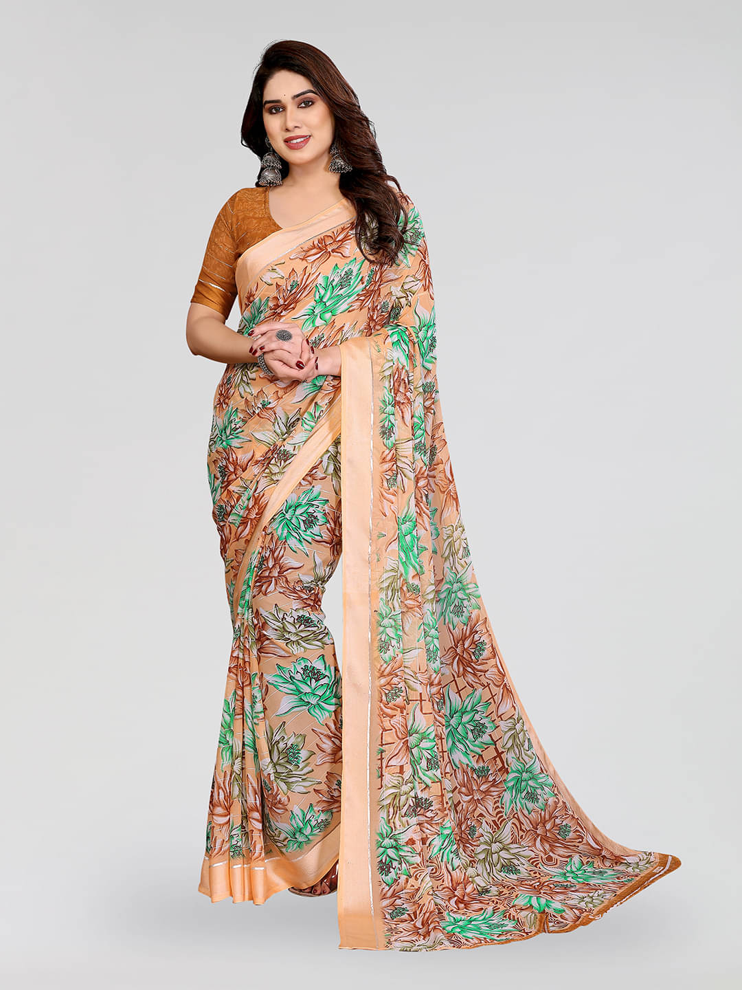 Kashvi Sarees Georgette Printed Regular Saree With Unstitched Blouse Piece ( Orange )     			Kashvi Sarees Georgette Printed Regular Saree With Unstitched Blouse Piece ( Orange )