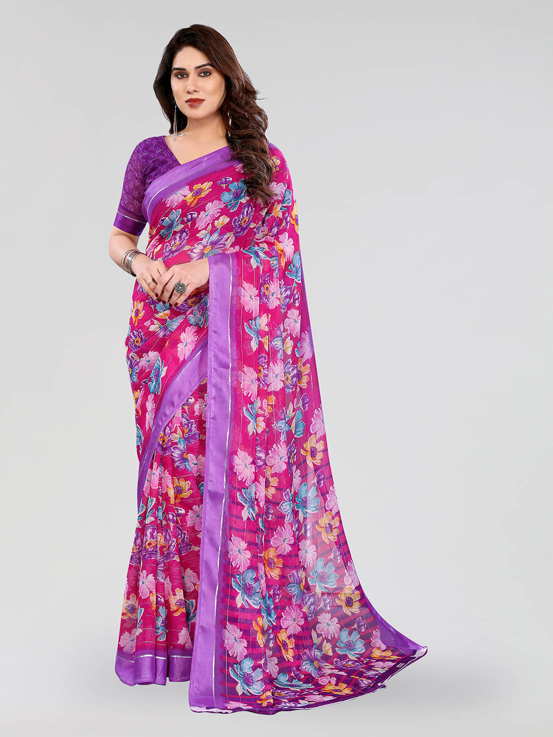     			Kashvi Sarees Georgette Printed Regular Saree With Unstitched Blouse Piece ( Pink )