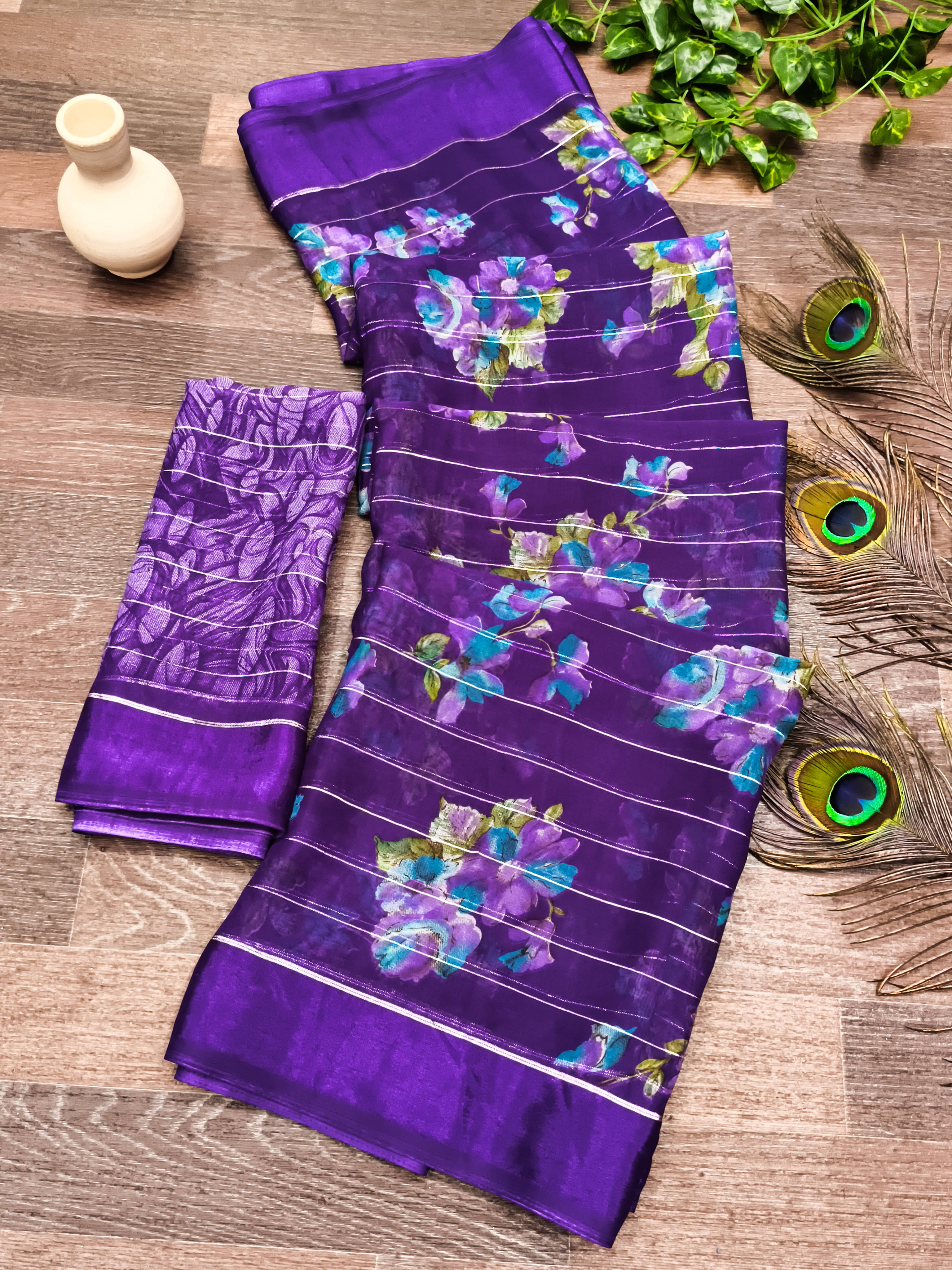     			Kashvi Sarees Georgette Printed Regular Saree With Unstitched Blouse Piece ( Purple )