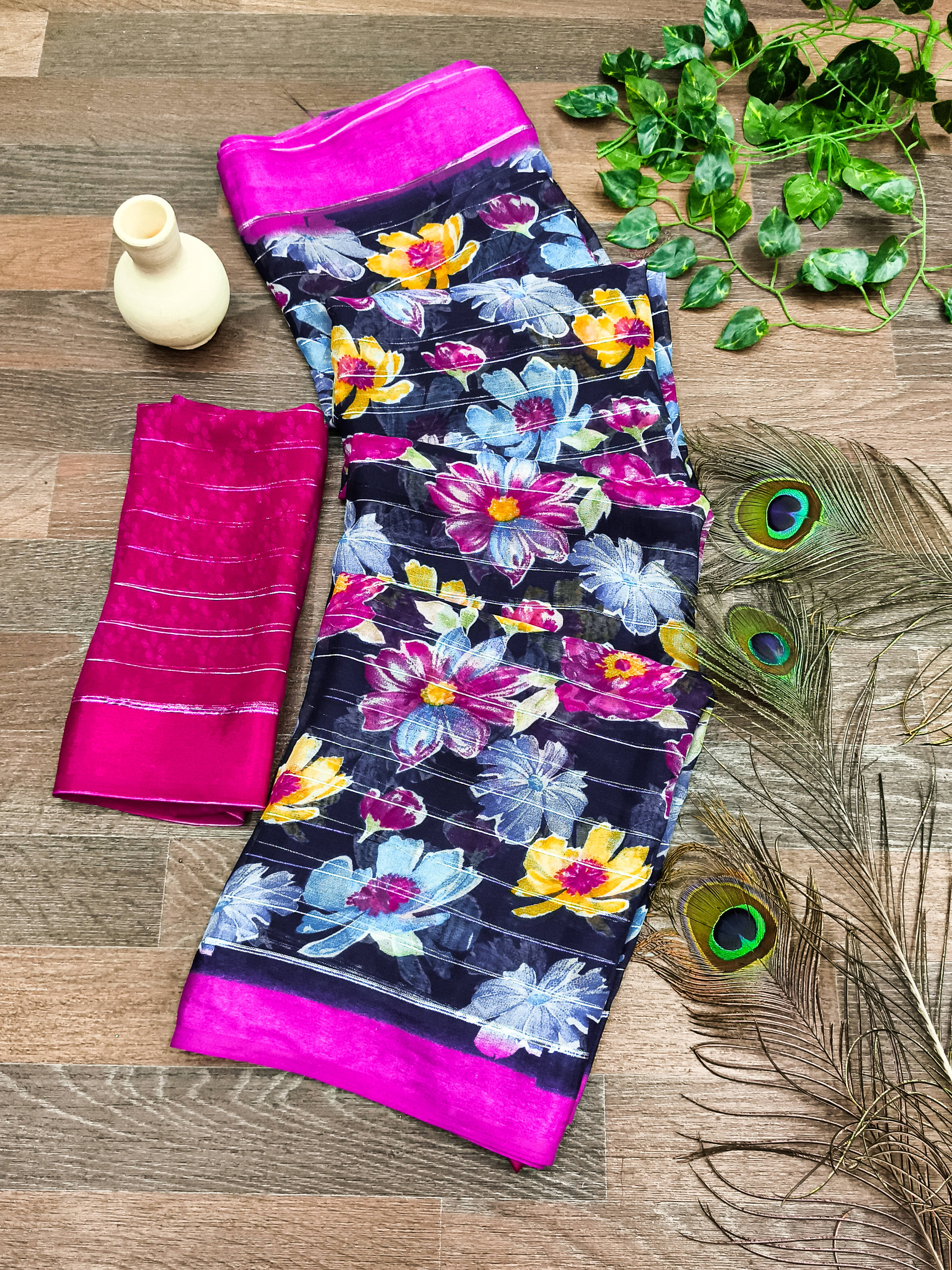 Kashvi Sarees Georgette Printed Regular Saree With Unstitched Blouse Piece ( Navy Blue )     			Kashvi Sarees Georgette Printed Regular Saree With Unstitched Blouse Piece ( Navy Blue )