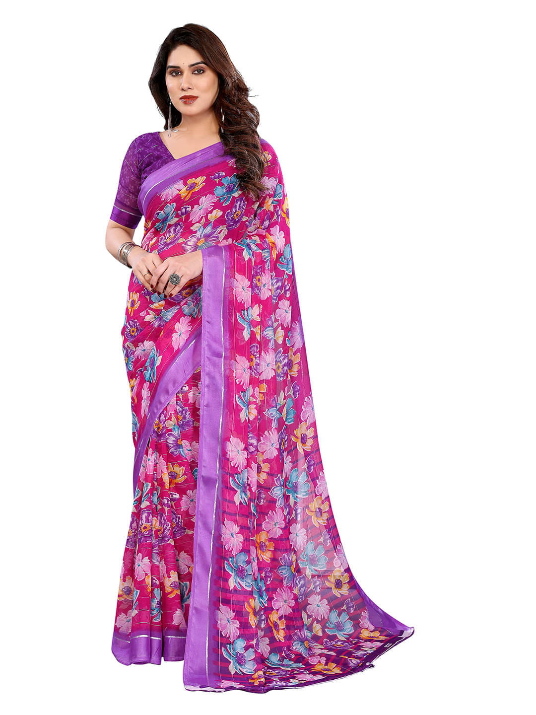Kashvi Sarees Georgette Printed Regular Saree With Unstitched Blouse Piece ( Pink )     			Kashvi Sarees Georgette Printed Regular Saree With Unstitched Blouse Piece ( Pink )