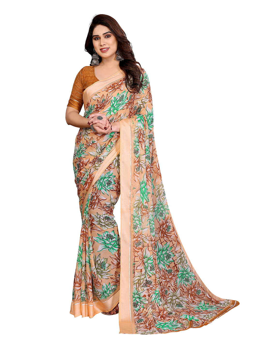 Kashvi Sarees Georgette Printed Regular Saree With Unstitched Blouse Piece ( Orange )     			Kashvi Sarees Georgette Printed Regular Saree With Unstitched Blouse Piece ( Orange )
