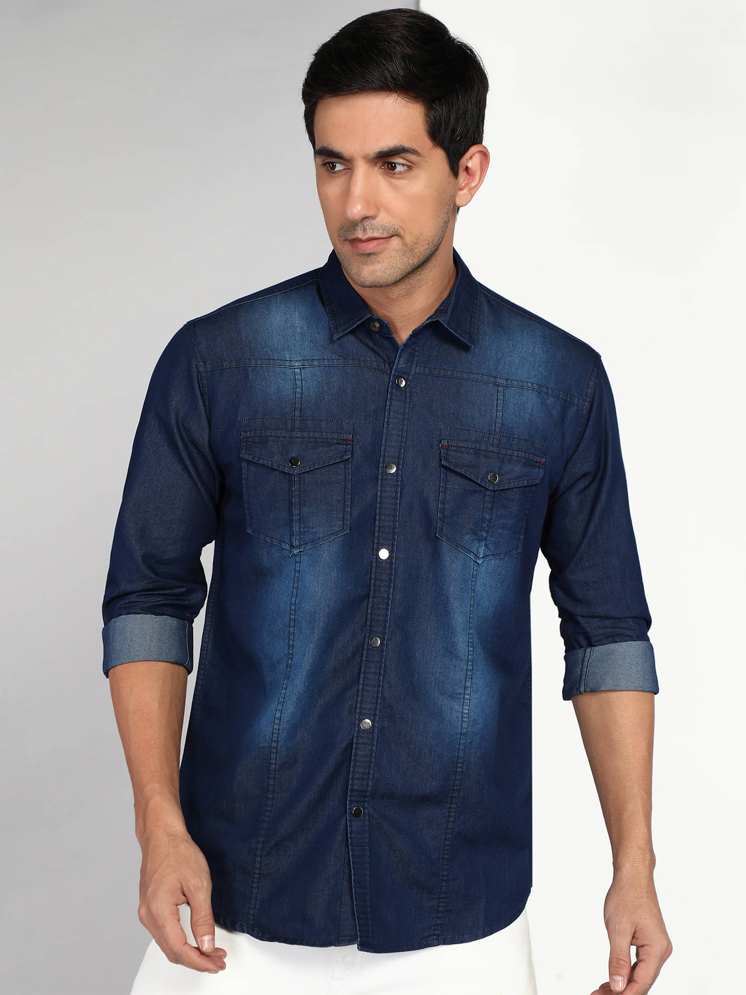 Kuons Avenue Denim Regular Fit Solids Full Sleeves Men's Casual Shirt - Indigo ( Pack of 1 ) Kuons Avenue Denim Regular Fit Solids Full Sleeves Men's Casual Shirt - Indigo ( Pack of 1 )
