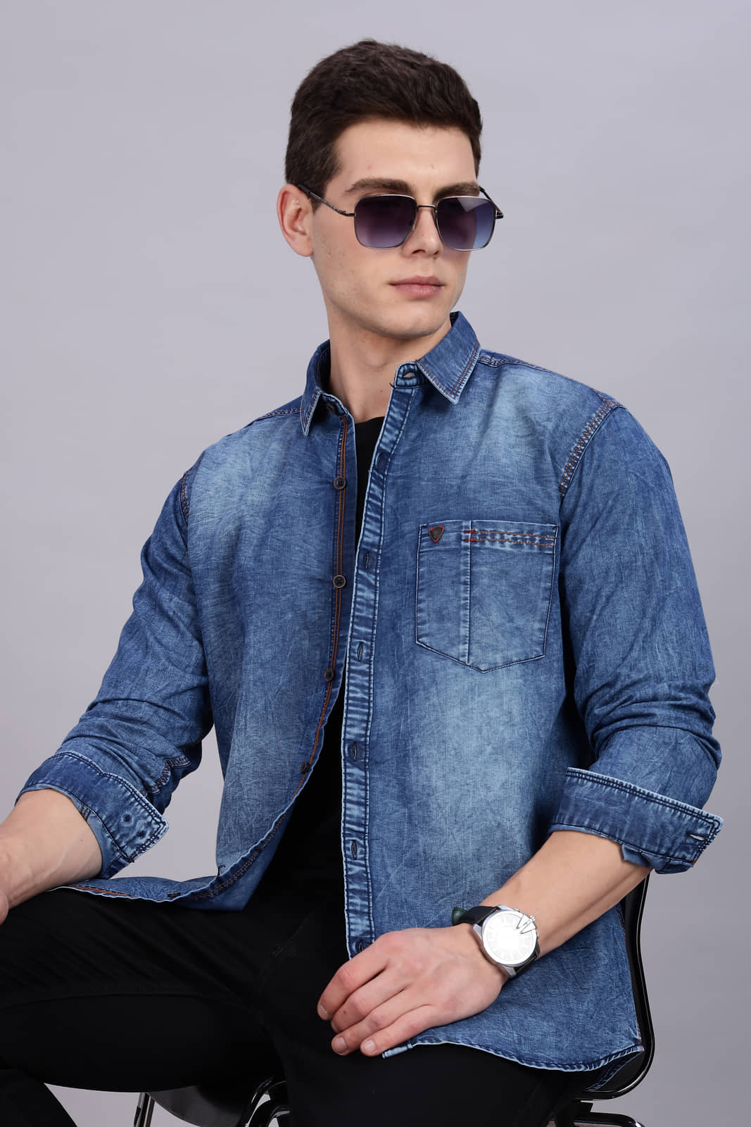 Kuons Avenue Denim Regular Fit Solids Full Sleeves Men's Casual Shirt - Indigo ( Pack of 1 )