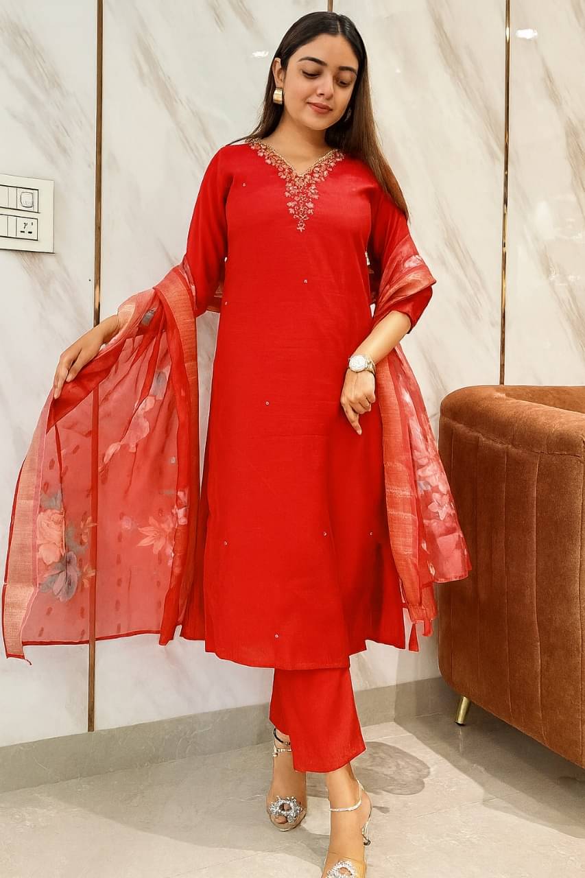     			LIZORD FAB Women Rayon Printed A-line Kurti With Pants ( Red )