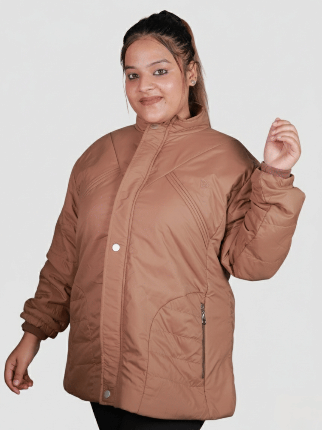     			LOVE LONDON Women High Neck Bomber Jackets ( Brown )
