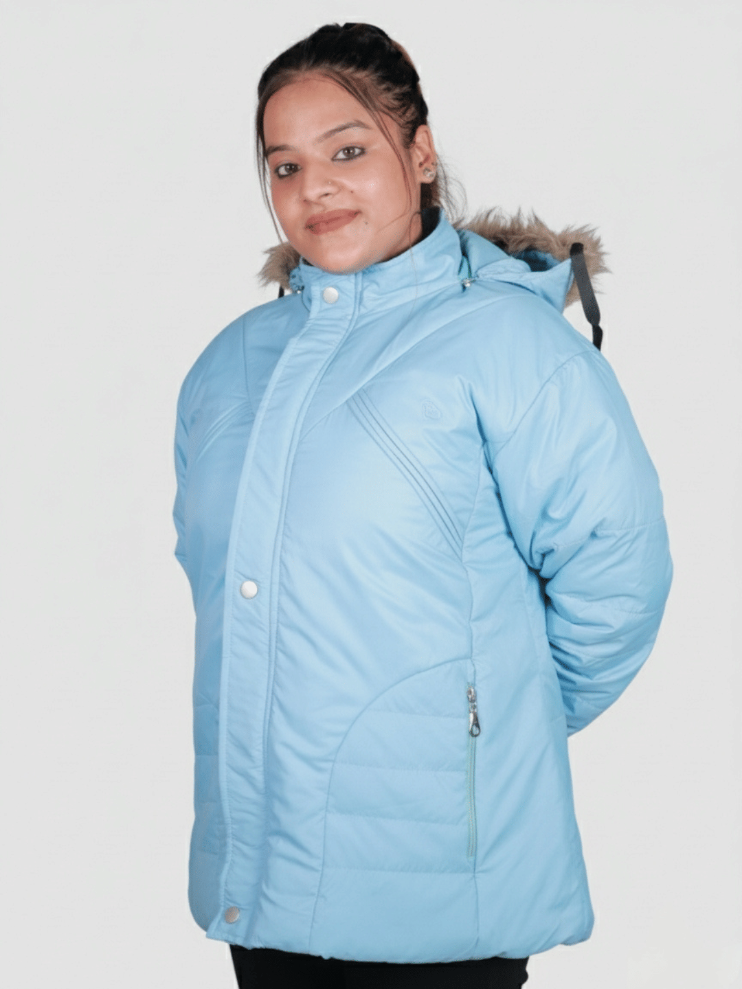     			LOVE LONDON Women Hooded Bomber Jackets ( Light Blue )