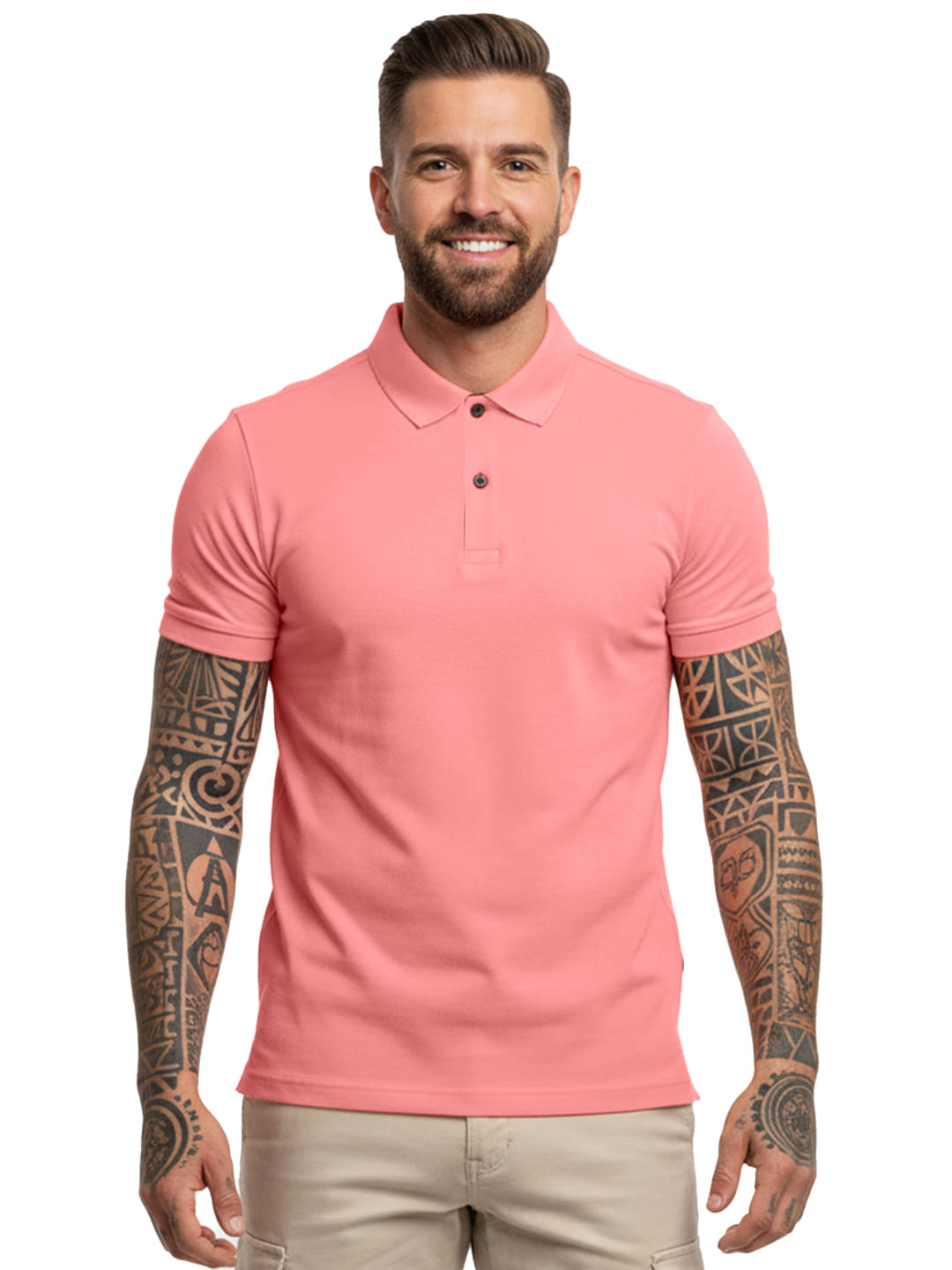     			Leotude Men Cotton Blend Regular Fit Solid Polo T Shirt ( Pink )